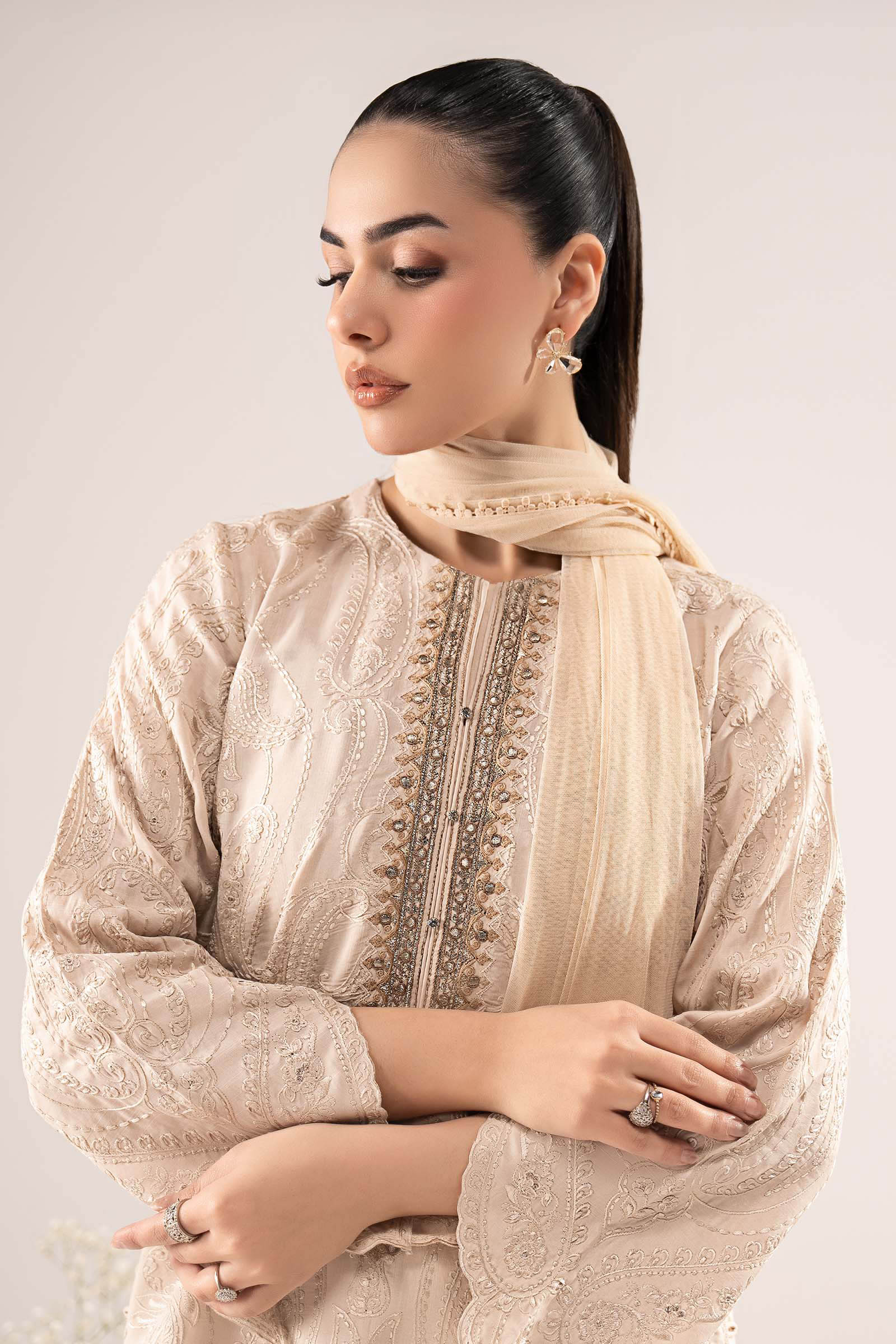3 Piece Embroidered Raw Silk Suit - Image 2