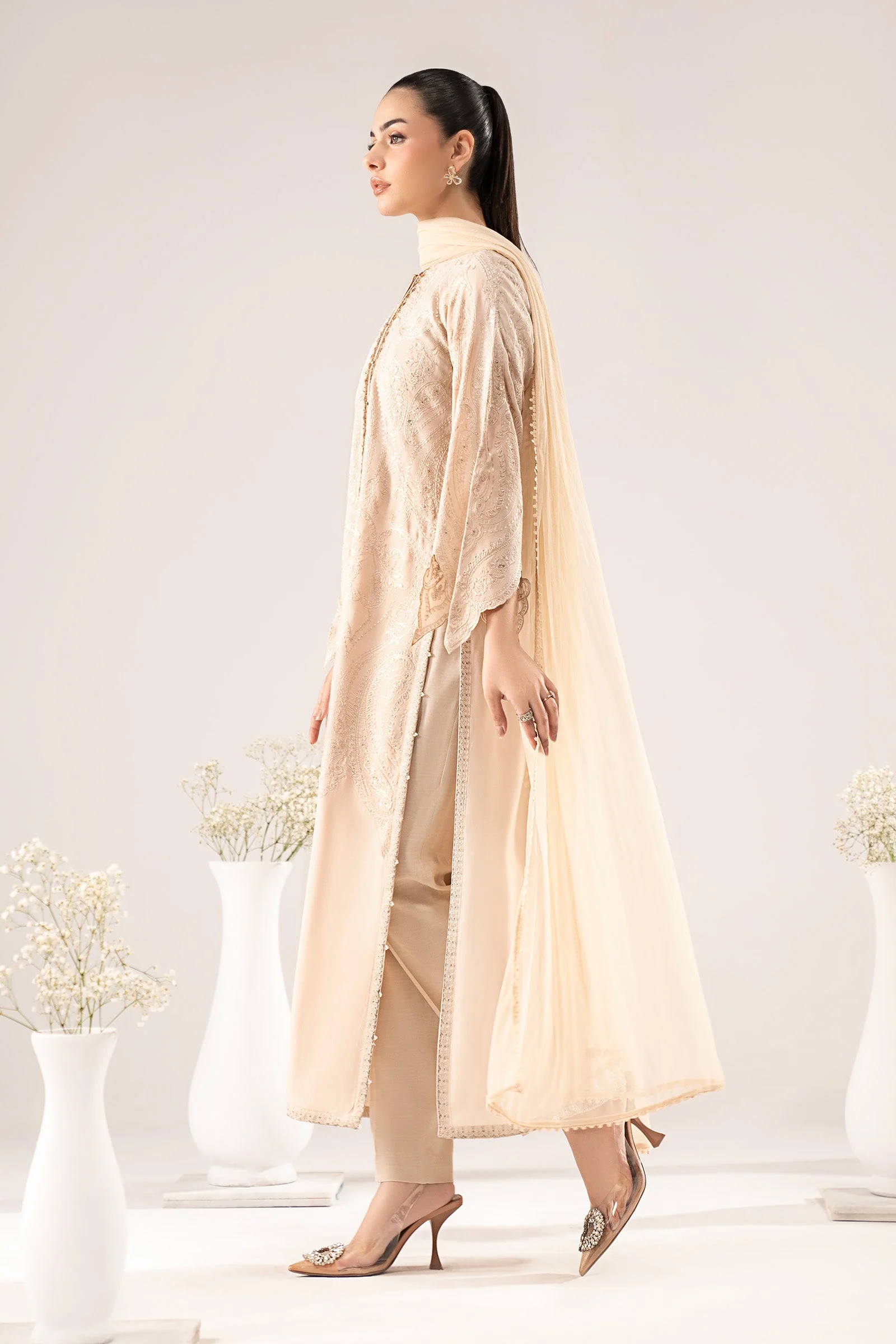 3 Piece Embroidered Raw Silk Suit - Image 5