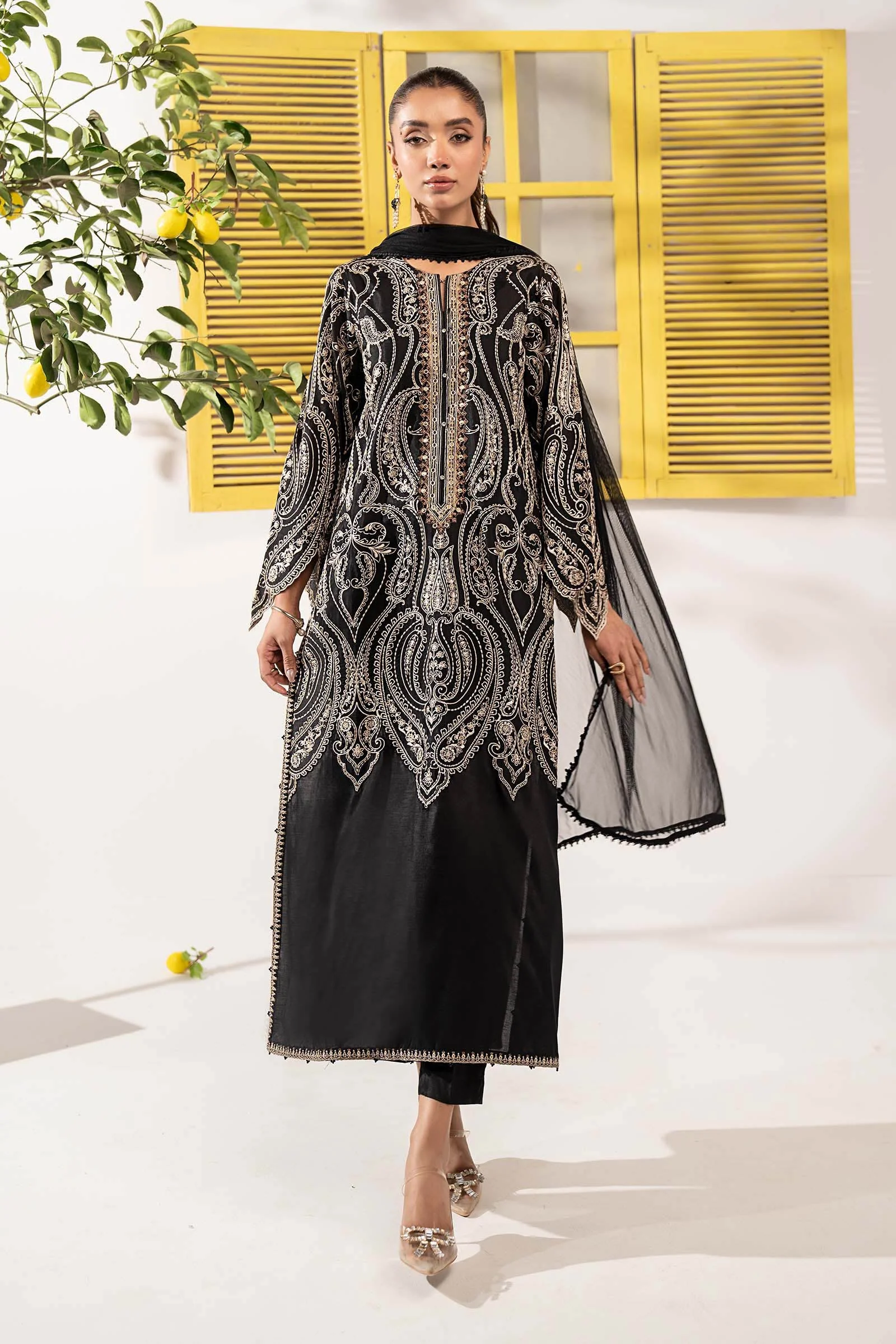 3 Piece Embroidered Raw Silk Suit - Image 2
