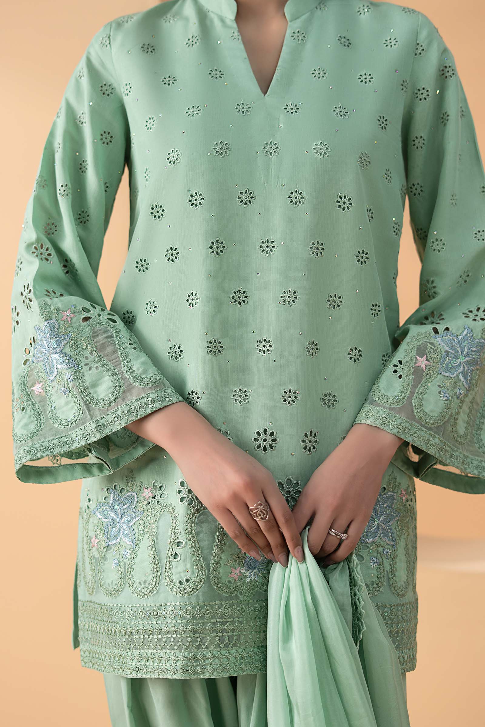 3 Piece Embroidered Pk Raw Silk Suit - Image 3