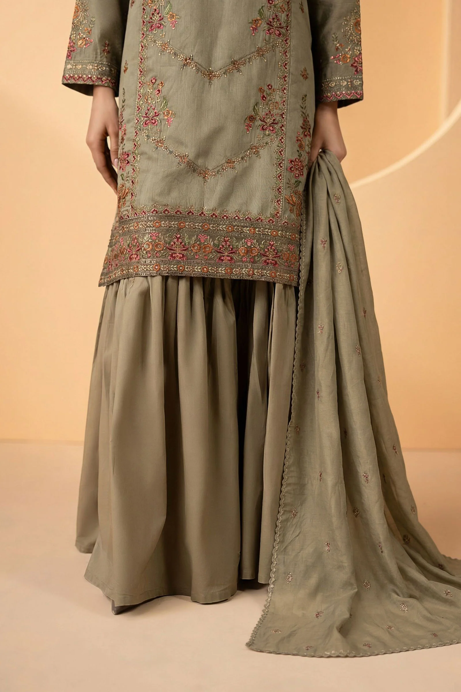3 Piece Embroidered Double Warp Silk Suit - Image 3
