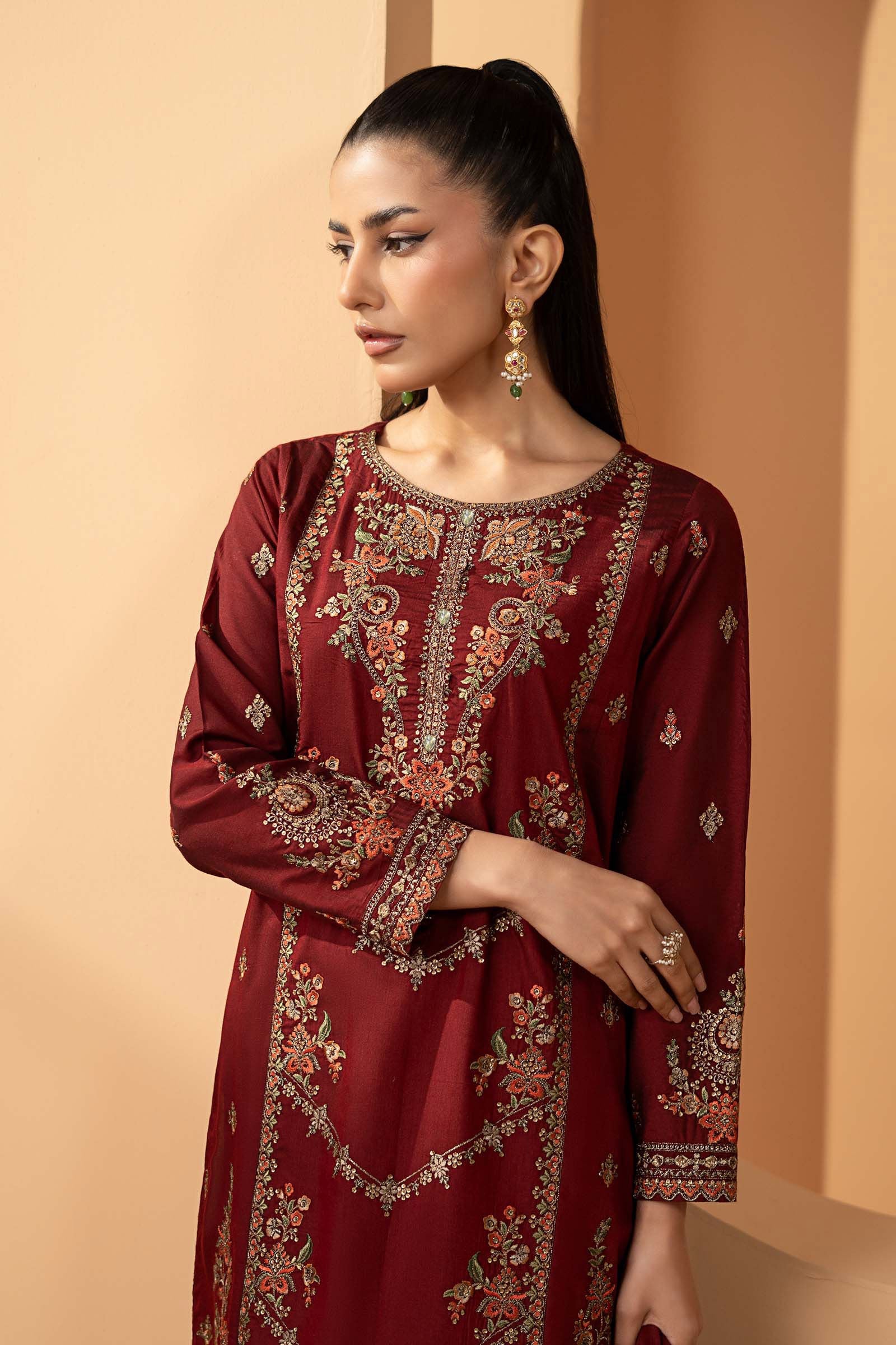 3 Piece Embroidered Double Warp Silk Suit - Image 2
