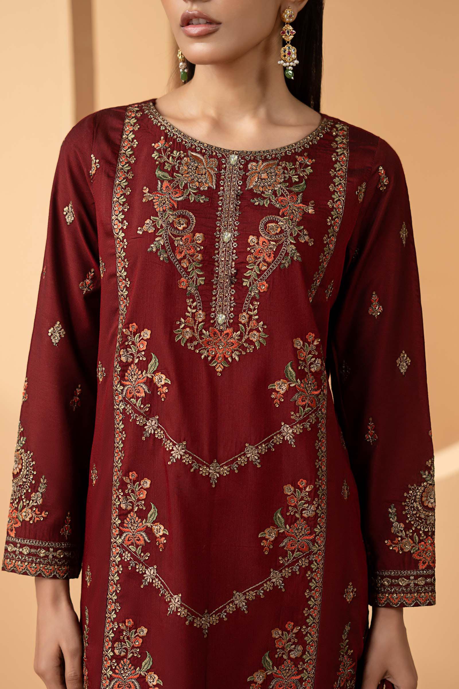 3 Piece Embroidered Double Warp Silk Suit - Image 3
