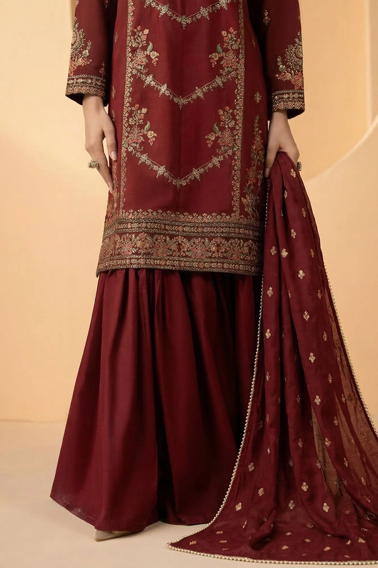 3 Piece Embroidered Double Warp Silk Suit - Image 4