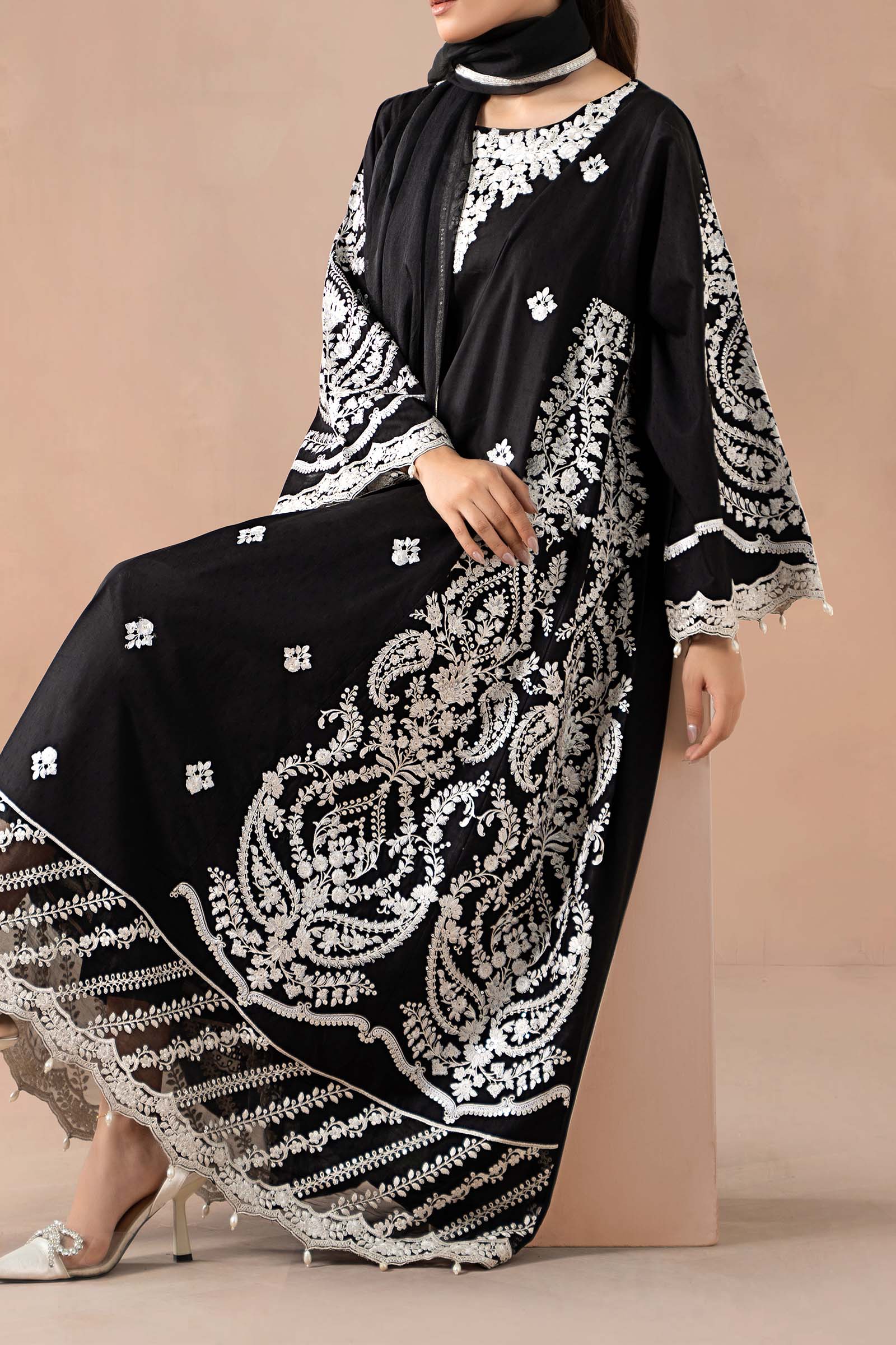 3 Piece Embroidered Self Jacquard Suit - Image 4