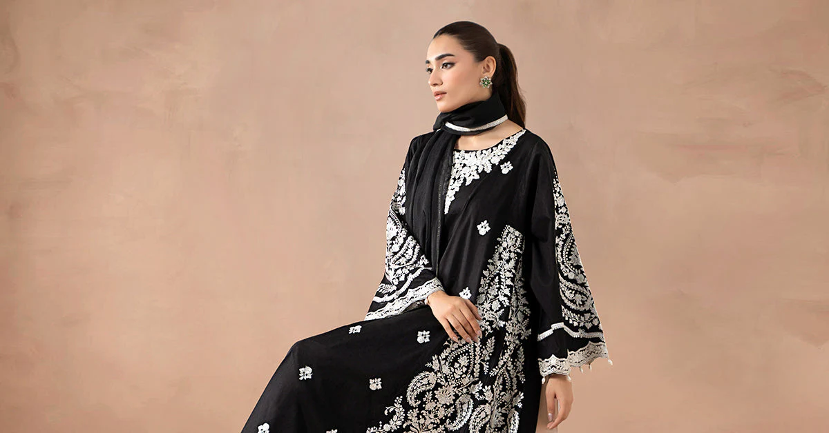 3 Piece Embroidered Self Jacquard Suit - Image 9