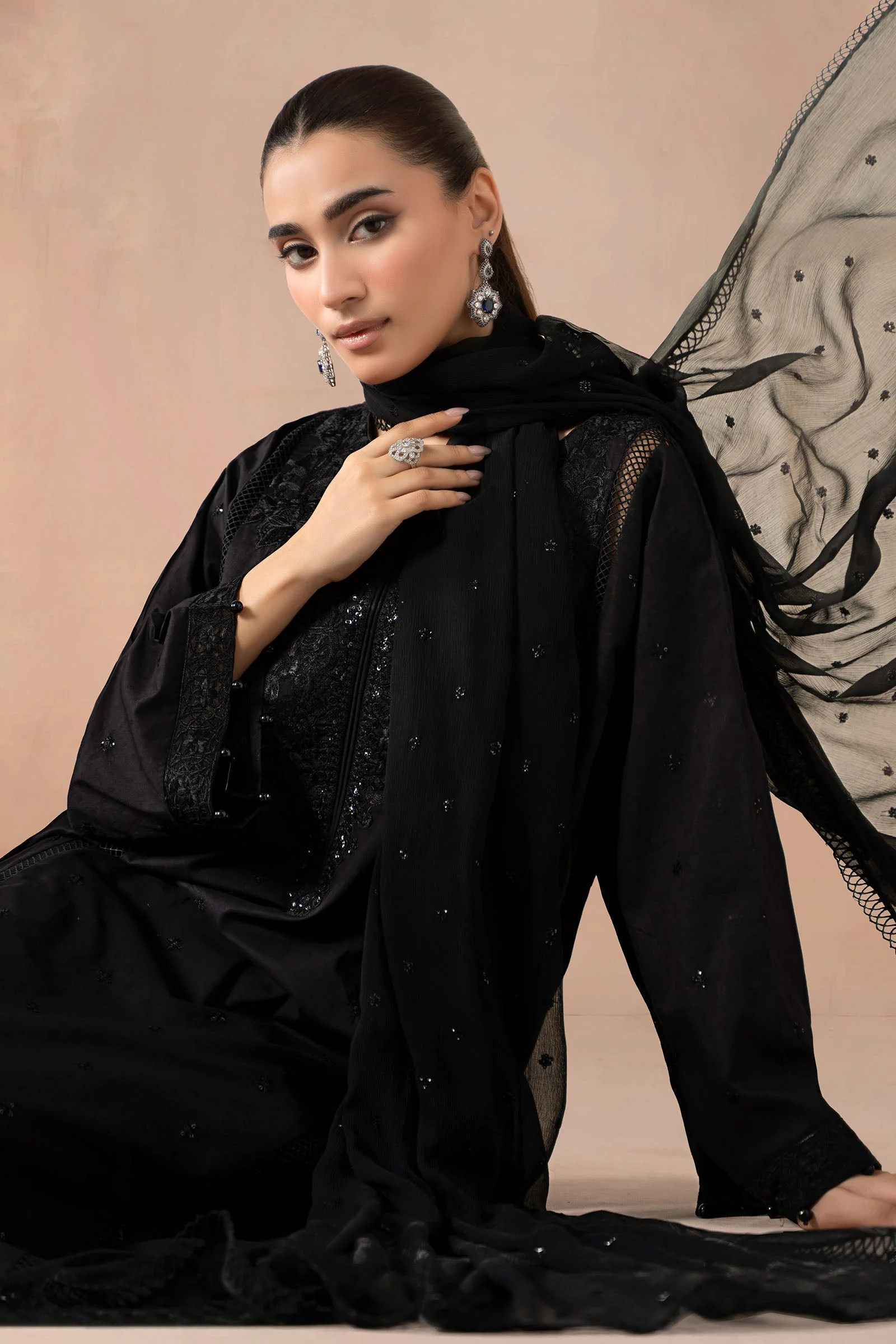 3 Piece Embroidered Self Jacquard Suit - Image 3