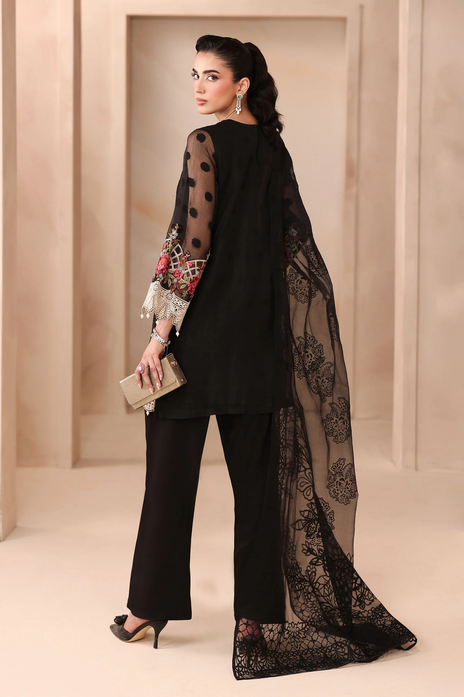 3 Piece Embroidered Organza Jacquard Suit - Image 7