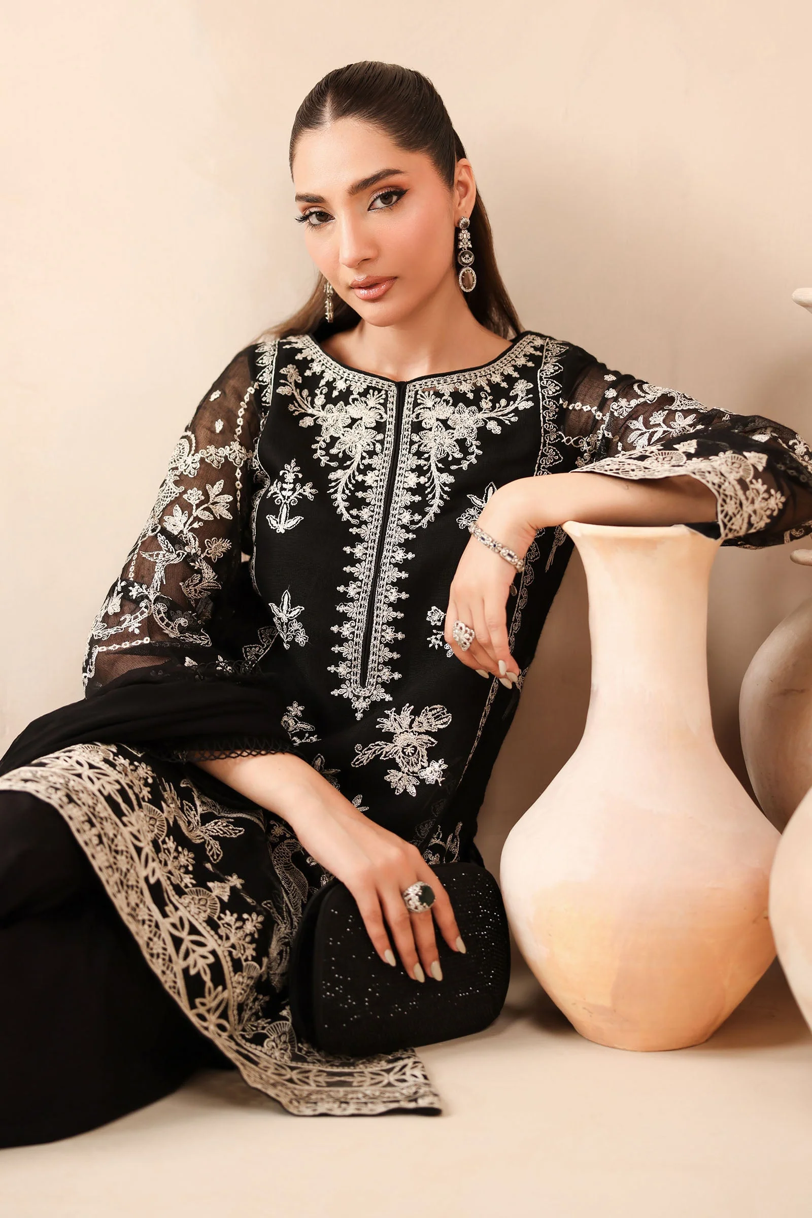 3 Piece Embroidered Cotton Net Suit - Image 2
