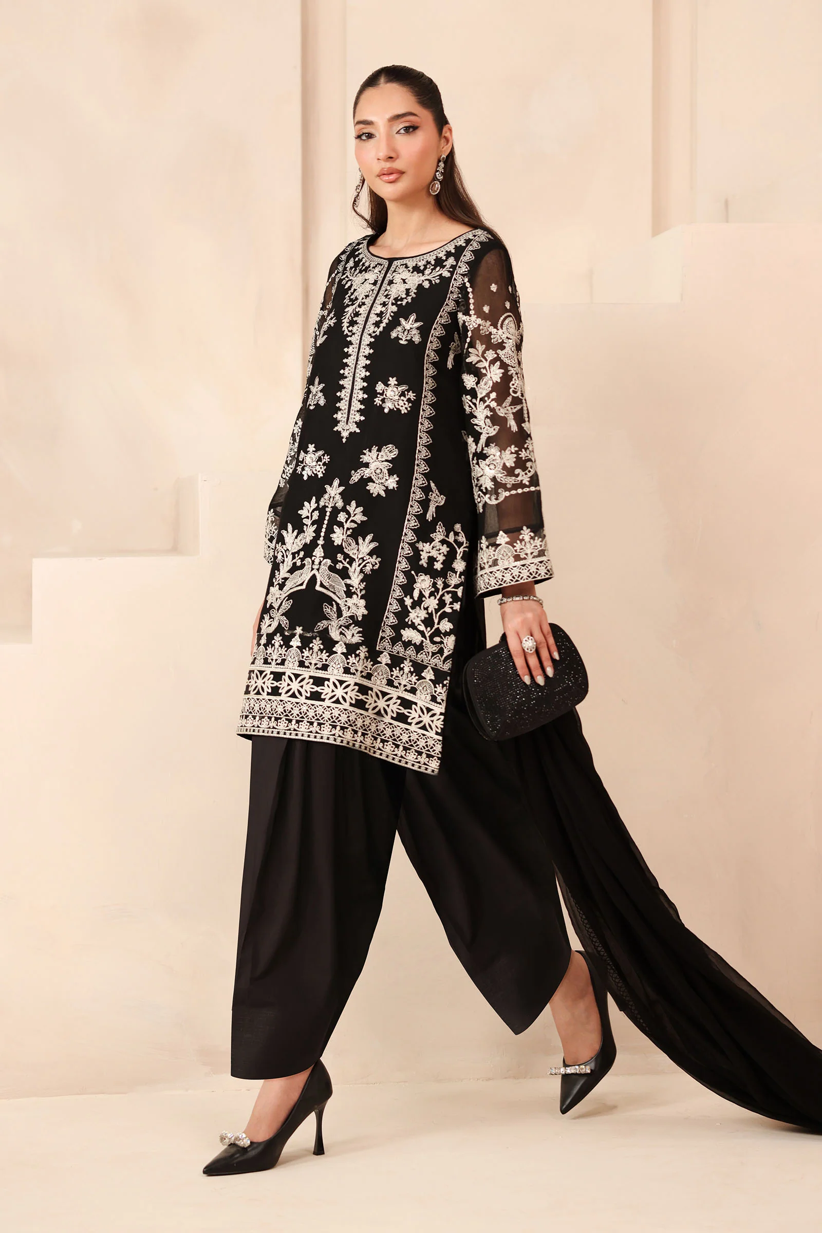 3 Piece Embroidered Cotton Net Suit - Image 3