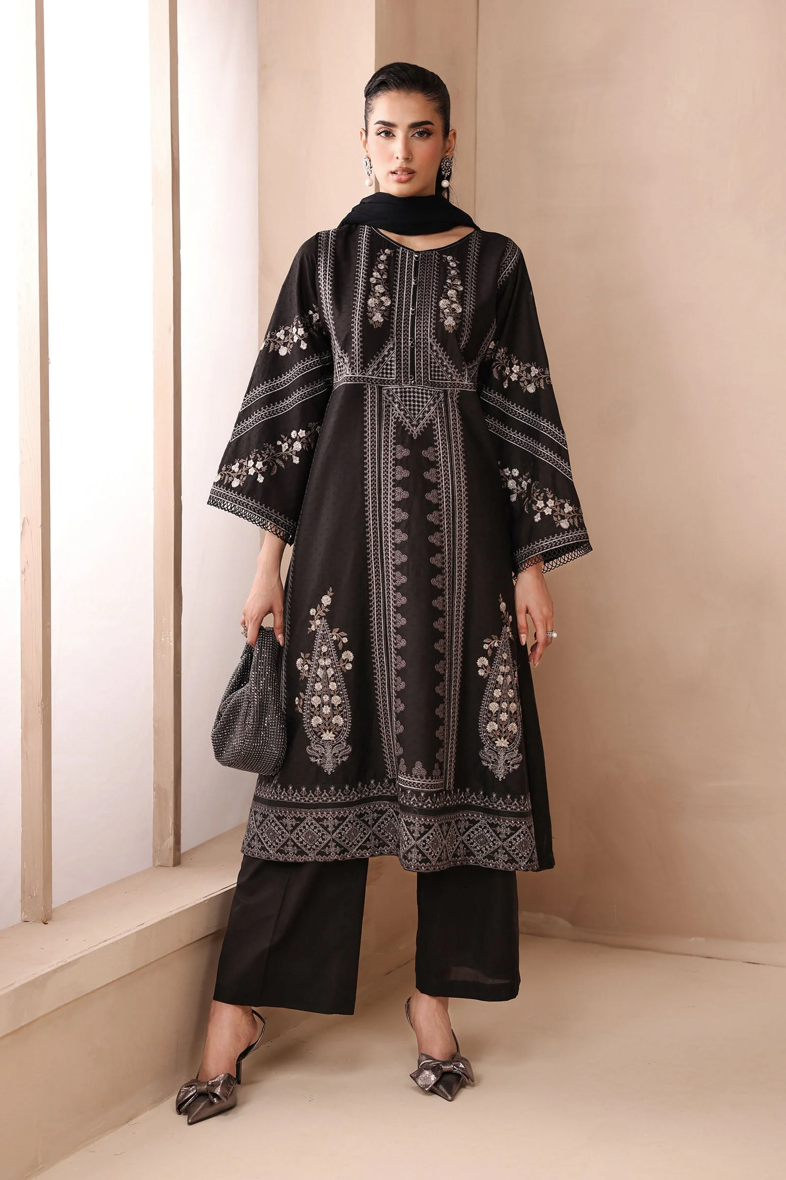 3 Piece Embroidered Dobby Suit