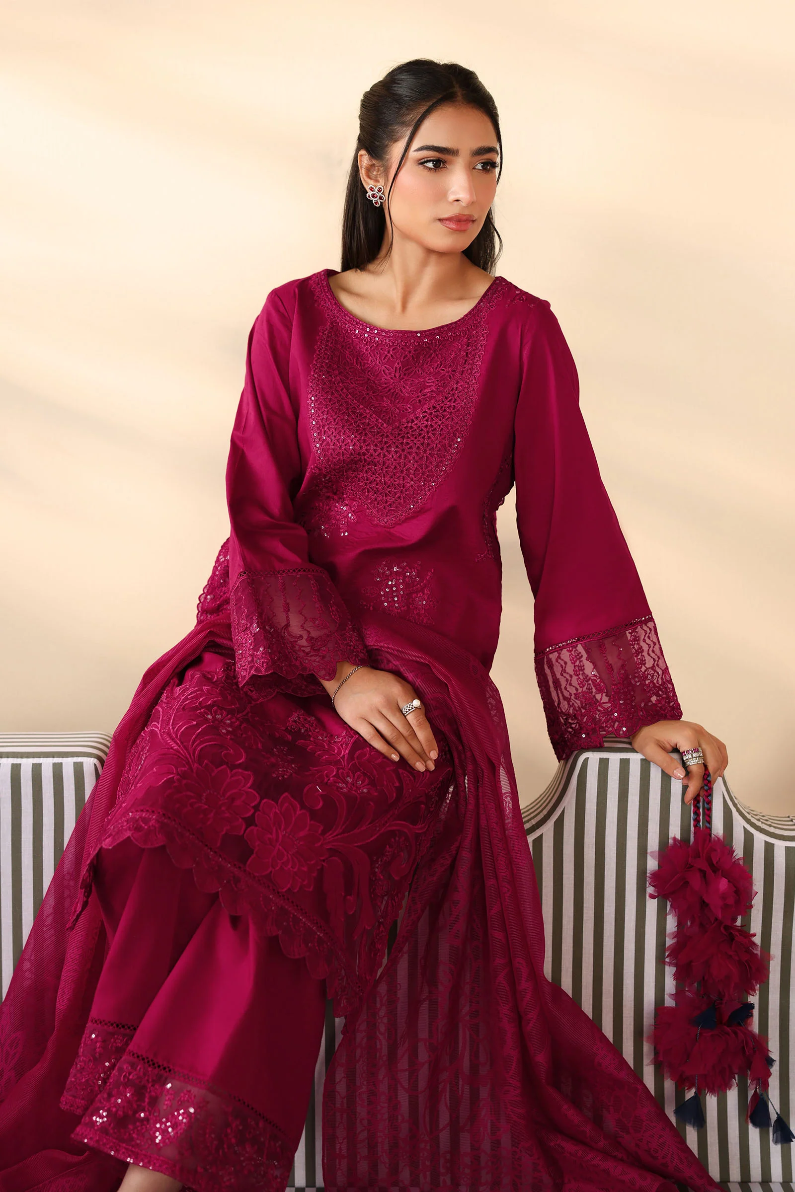 3 Piece Embroidered Dobby Suit - Image 2