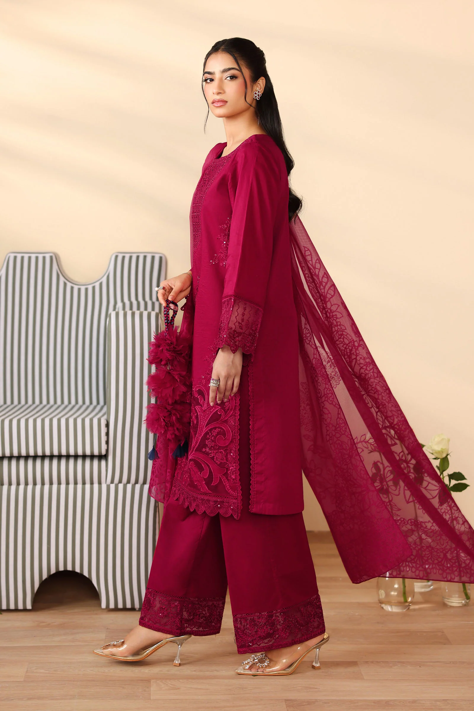 3 Piece Embroidered Dobby Suit - Image 3