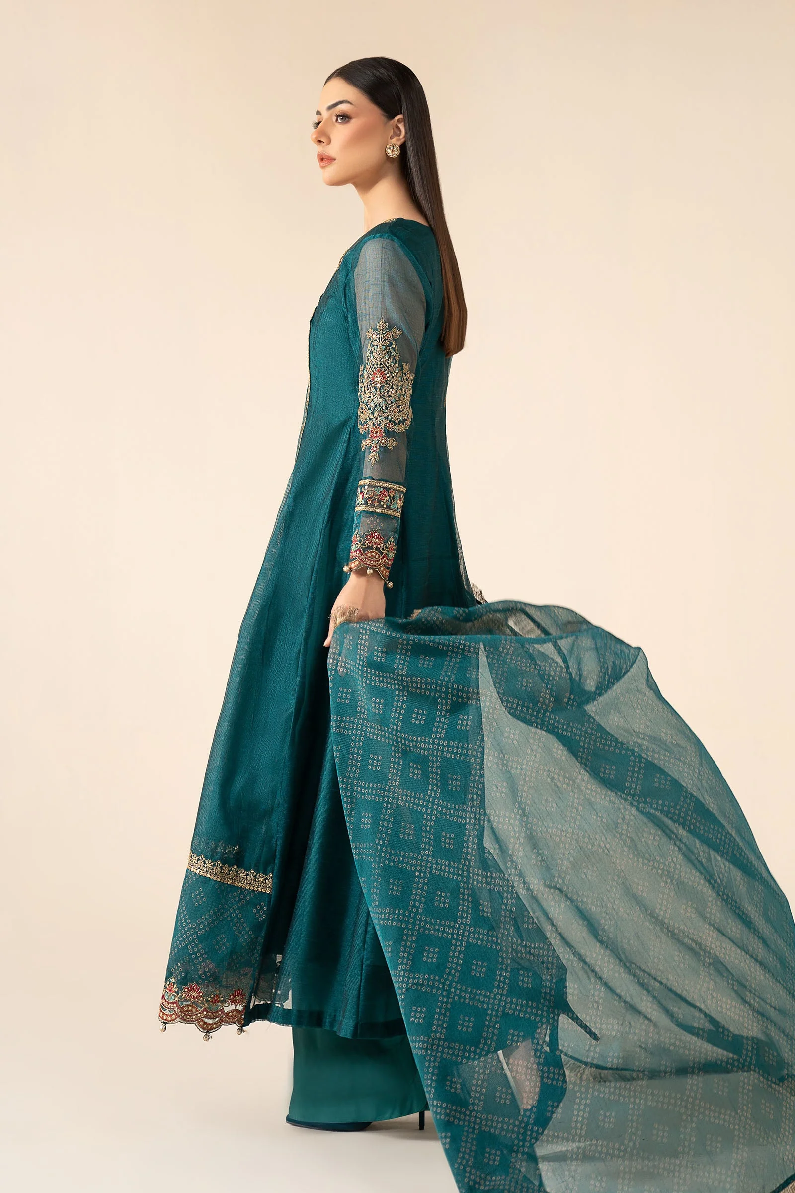 3 Piece Embroidered Cotton Net Suit - Image 6