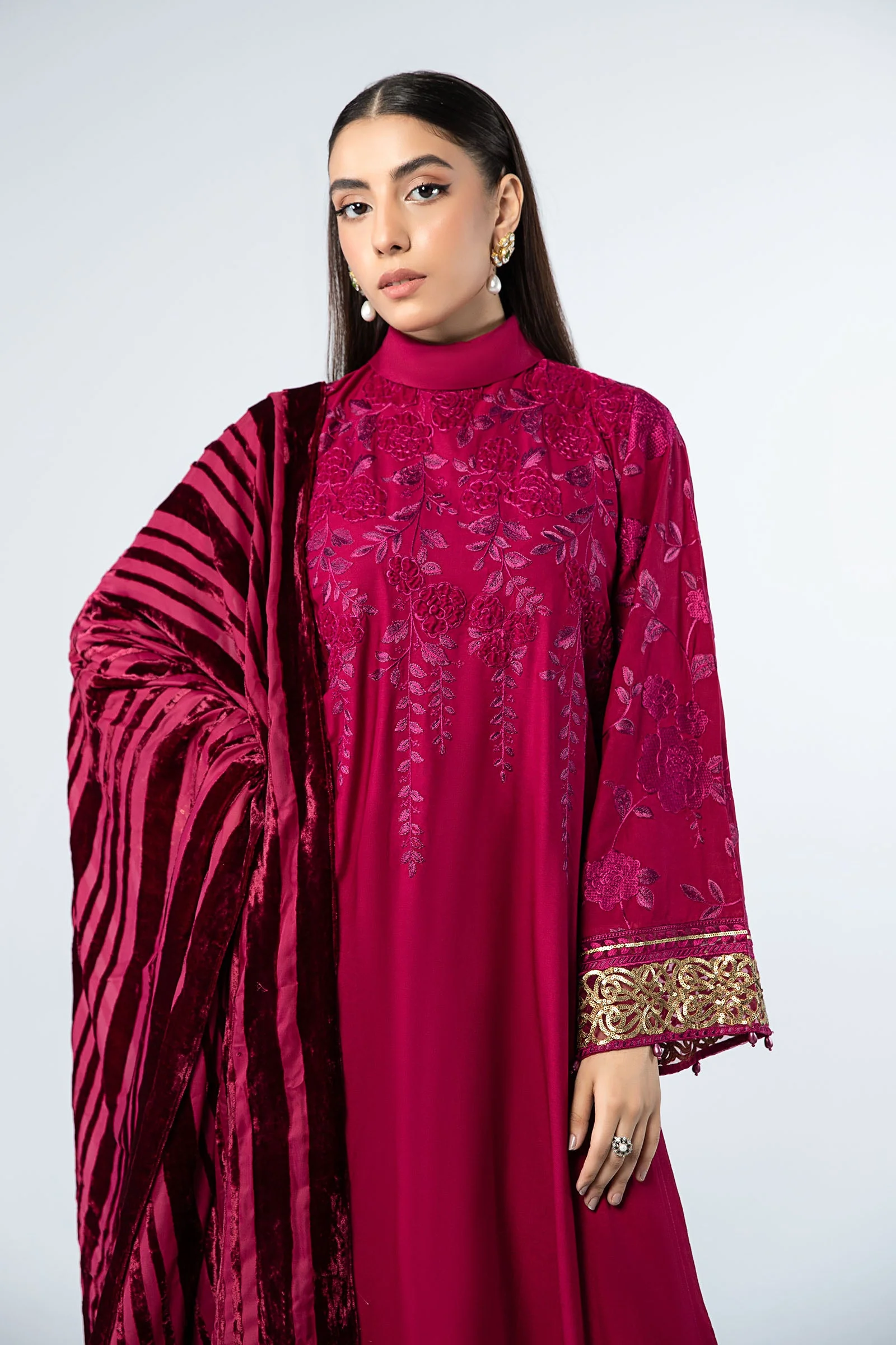 3 Piece Embroidered Linen Suit - Image 2