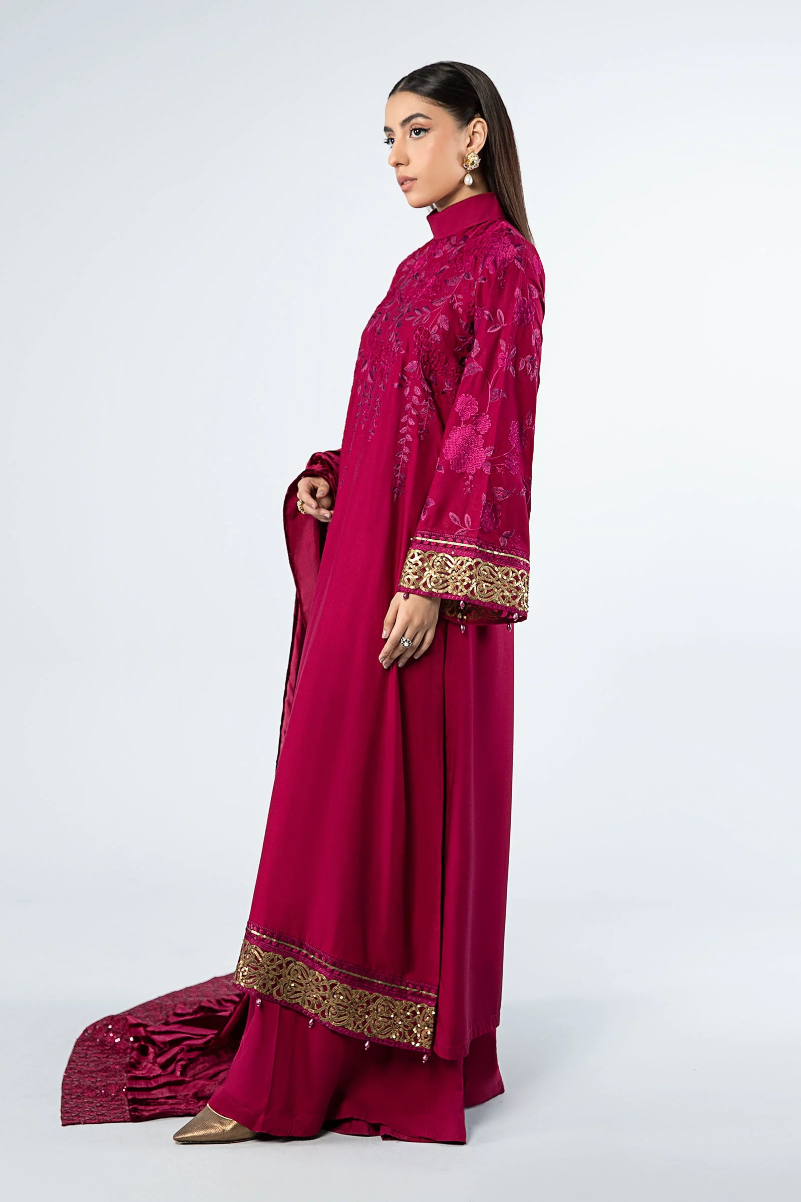 3 Piece Embroidered Linen Suit - Image 3