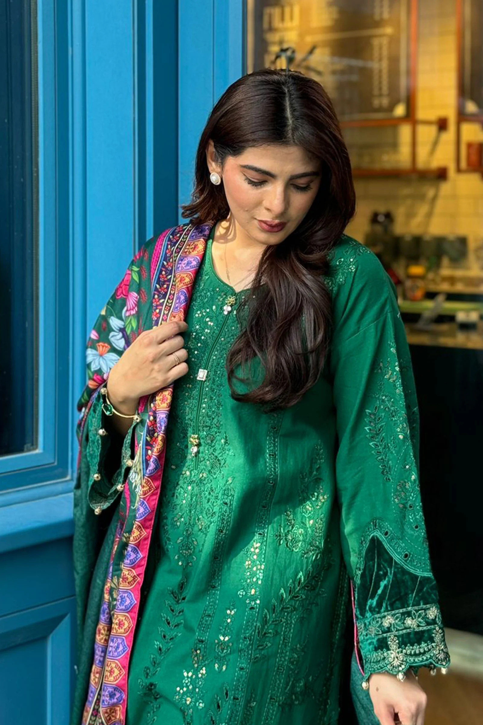 3 Piece Embroidered Khaddar Suit - Image 2