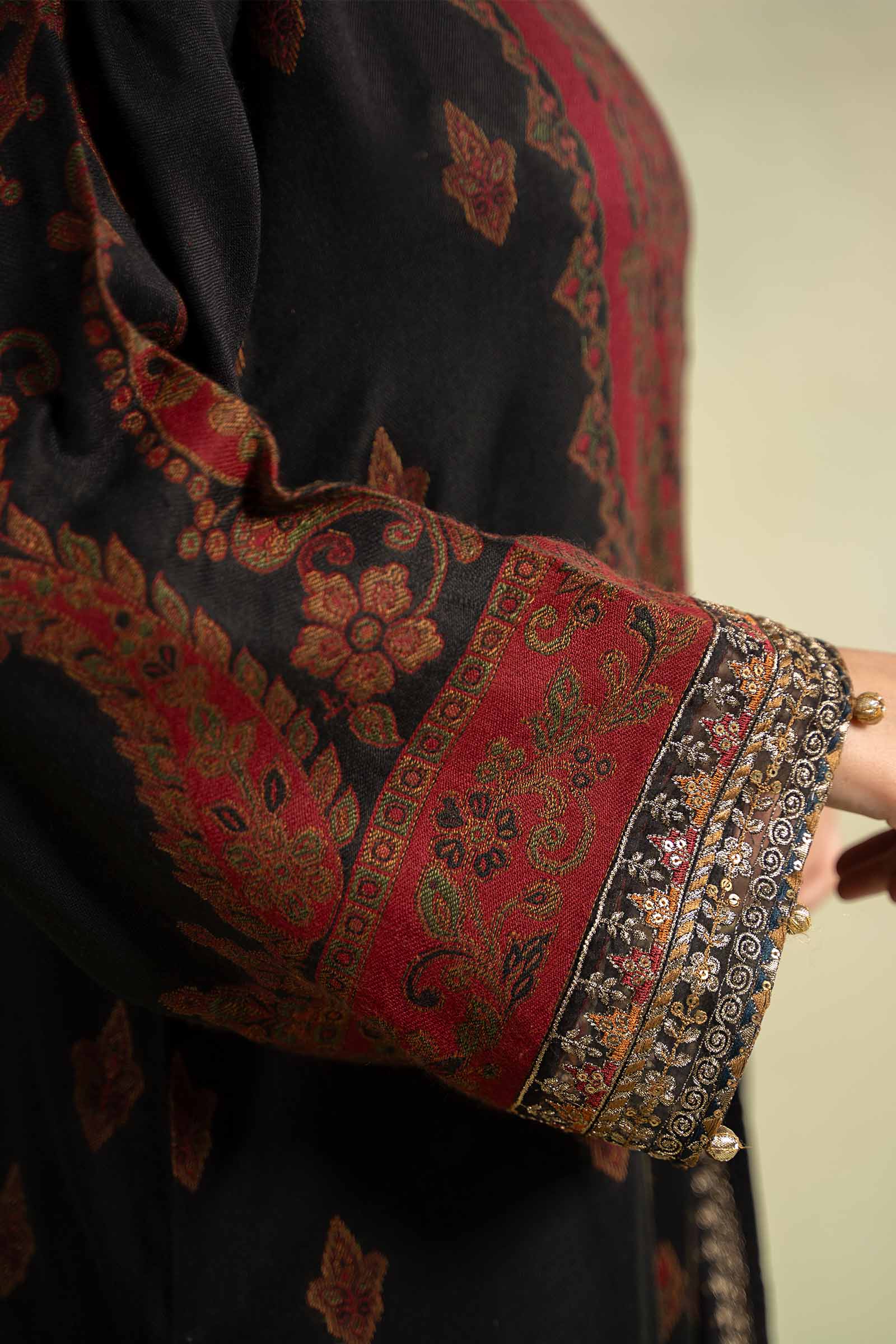 3 Piece Embroidered Woven Khadi Suit - Image 3