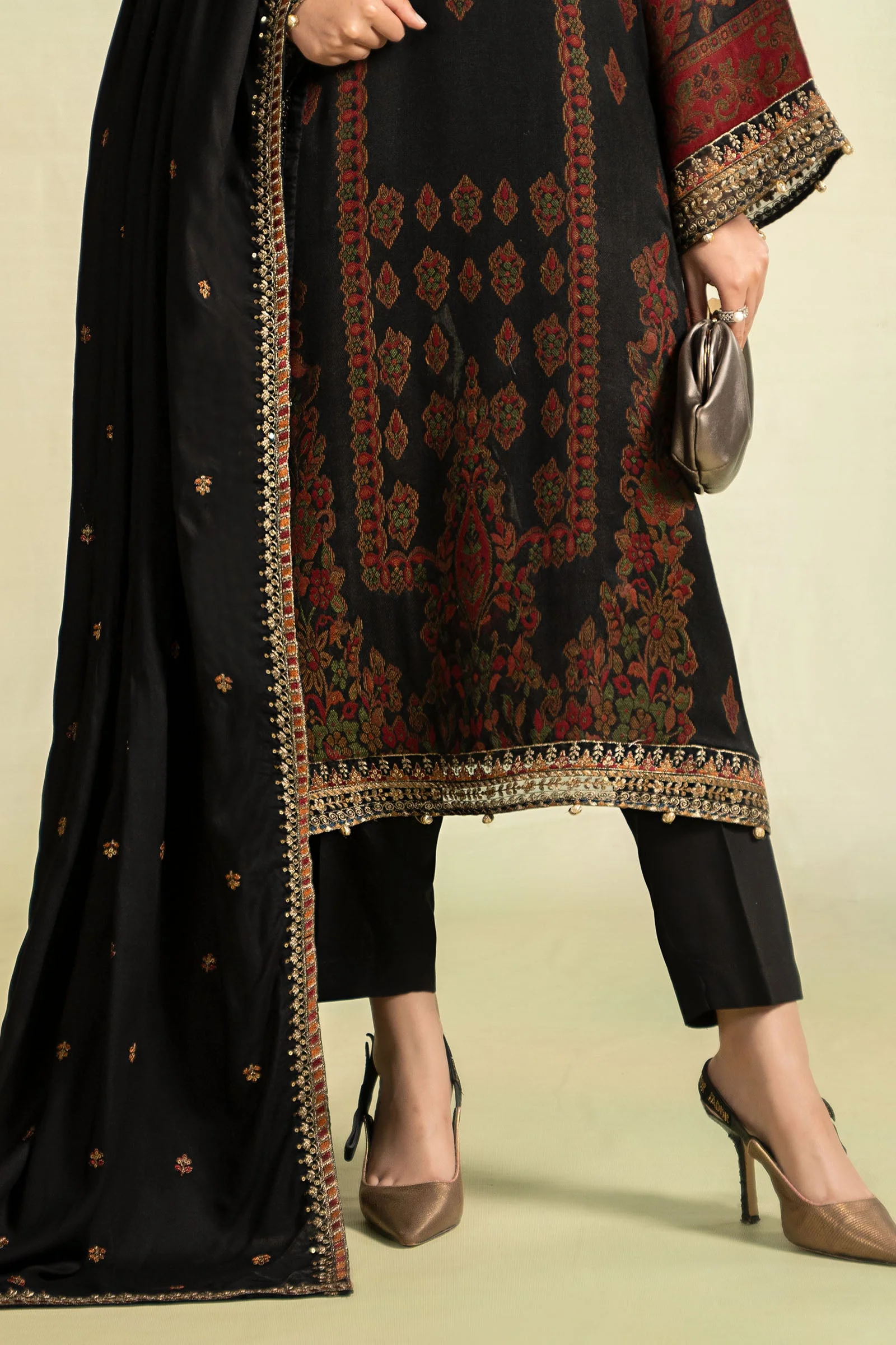 3 Piece Embroidered Woven Khadi Suit - Image 4
