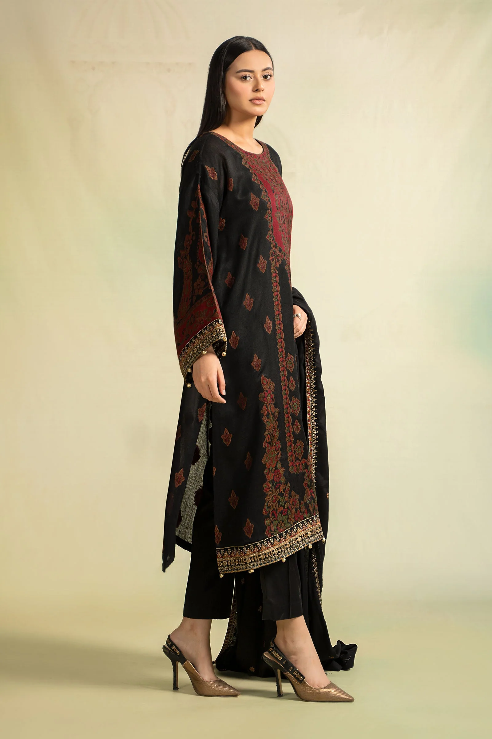 3 Piece Embroidered Woven Khadi Suit - Image 5