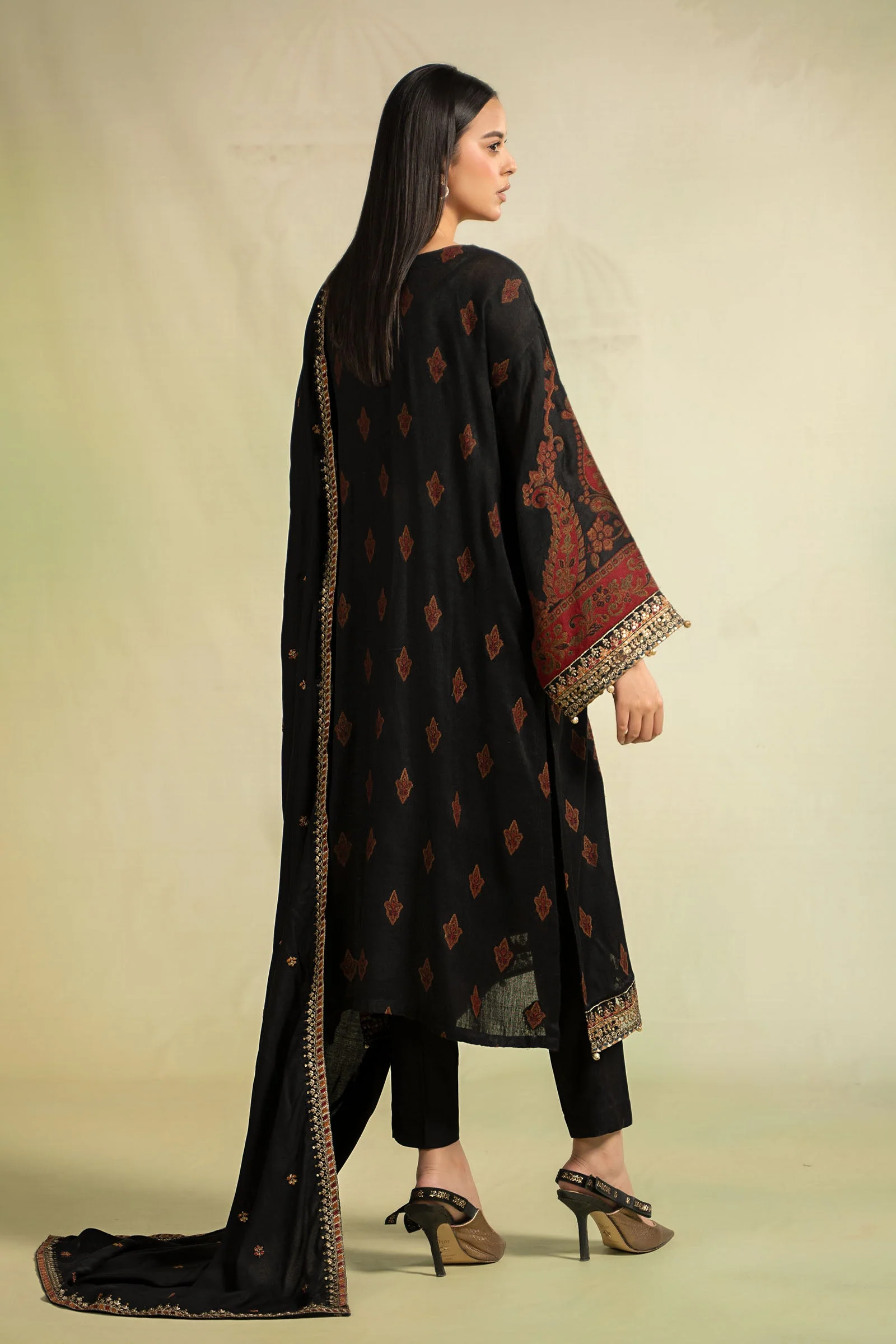 3 Piece Embroidered Woven Khadi Suit - Image 6