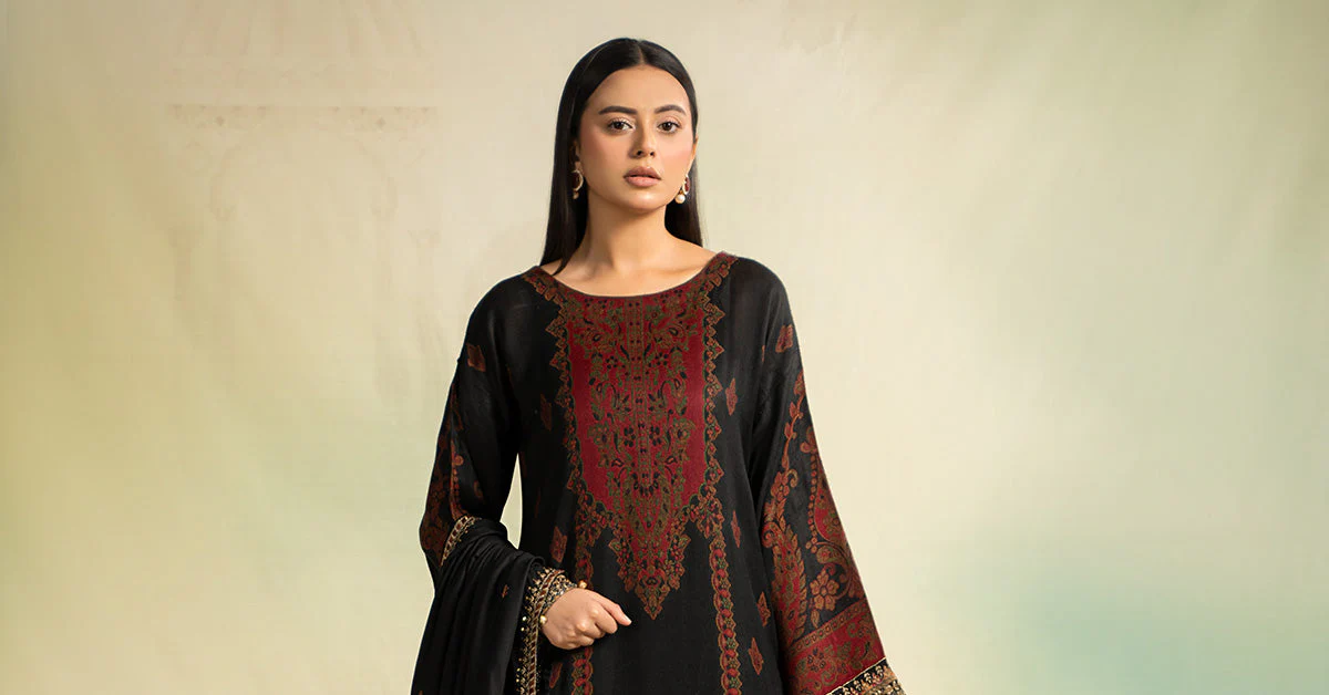 3 Piece Embroidered Woven Khadi Suit - Image 7