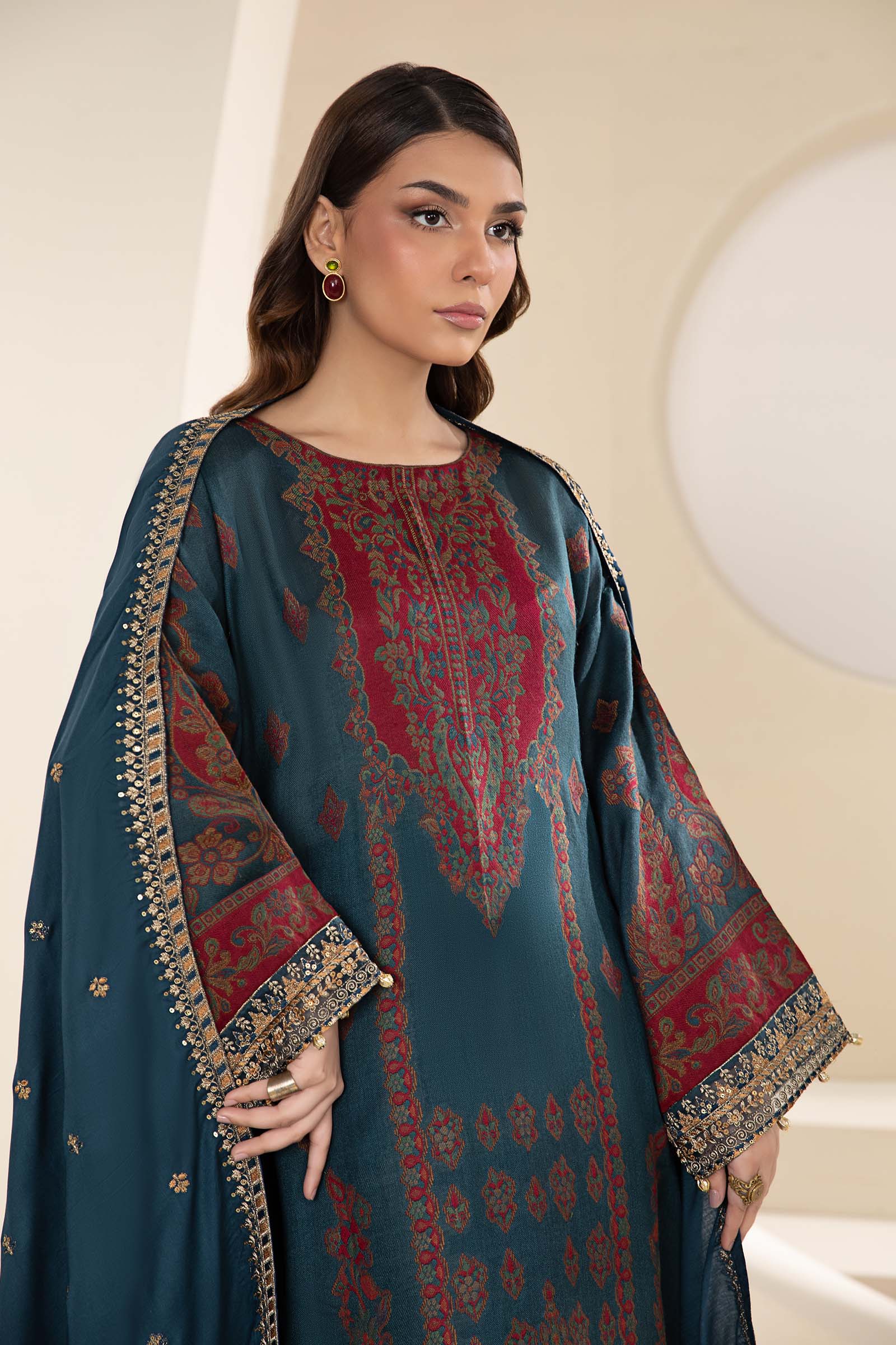 3 Piece Embroidered Woven Khadi Suit - Image 4