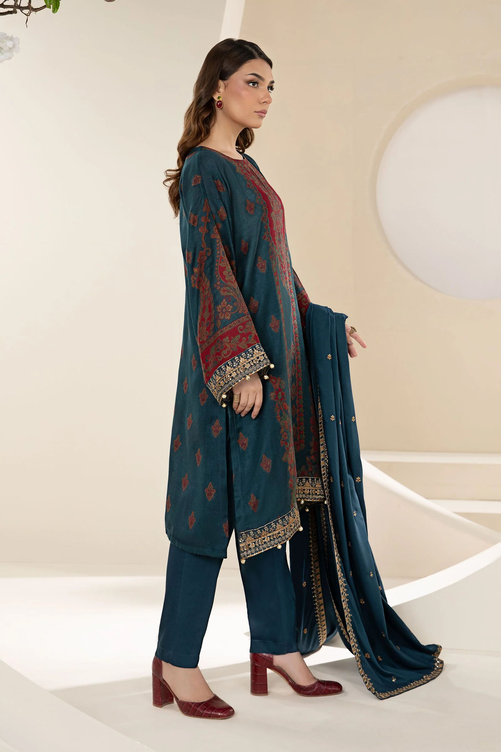 3 Piece Embroidered Woven Khadi Suit - Image 5