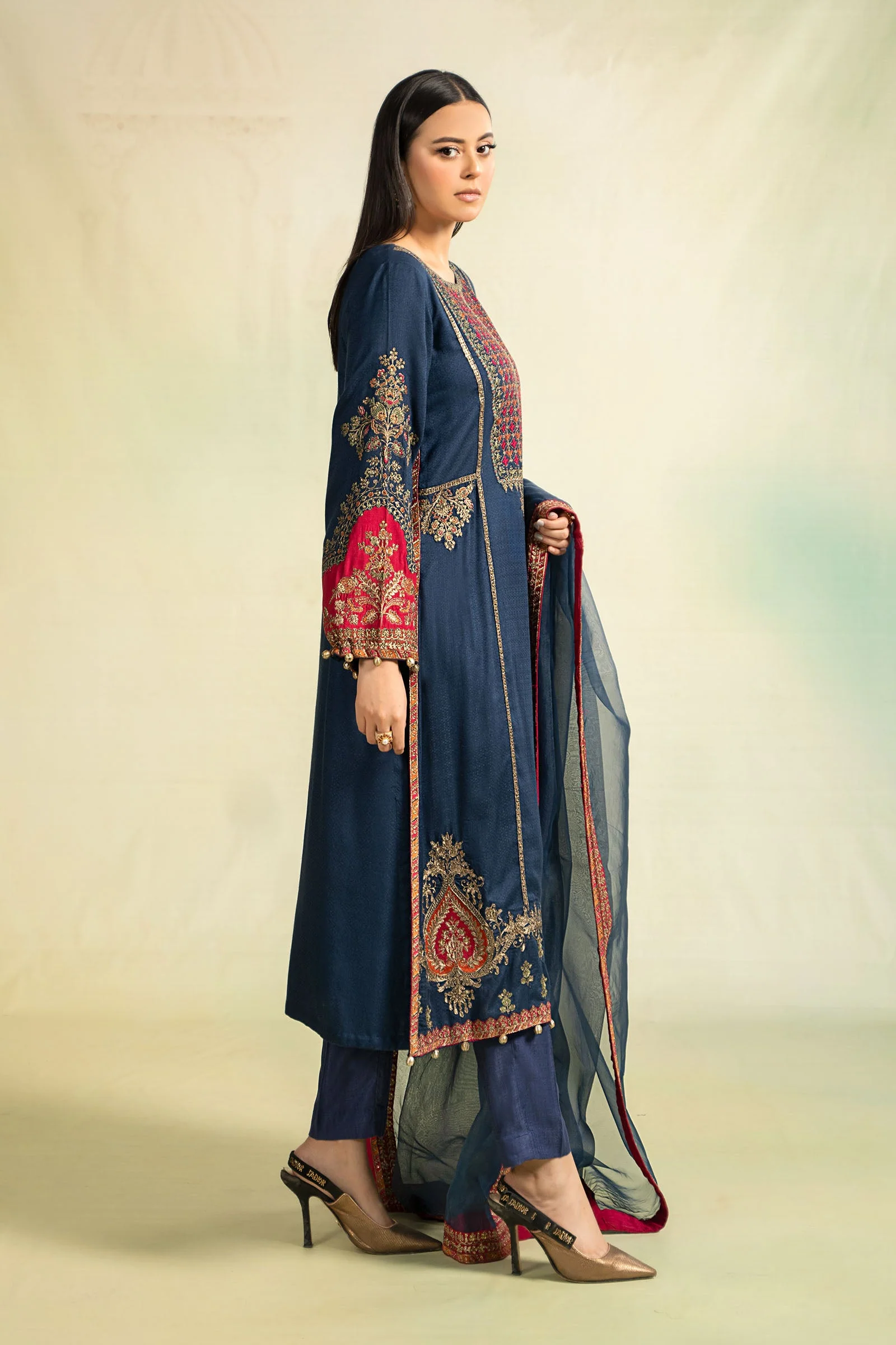 3 Piece Embroidered Linen Suit - Image 5