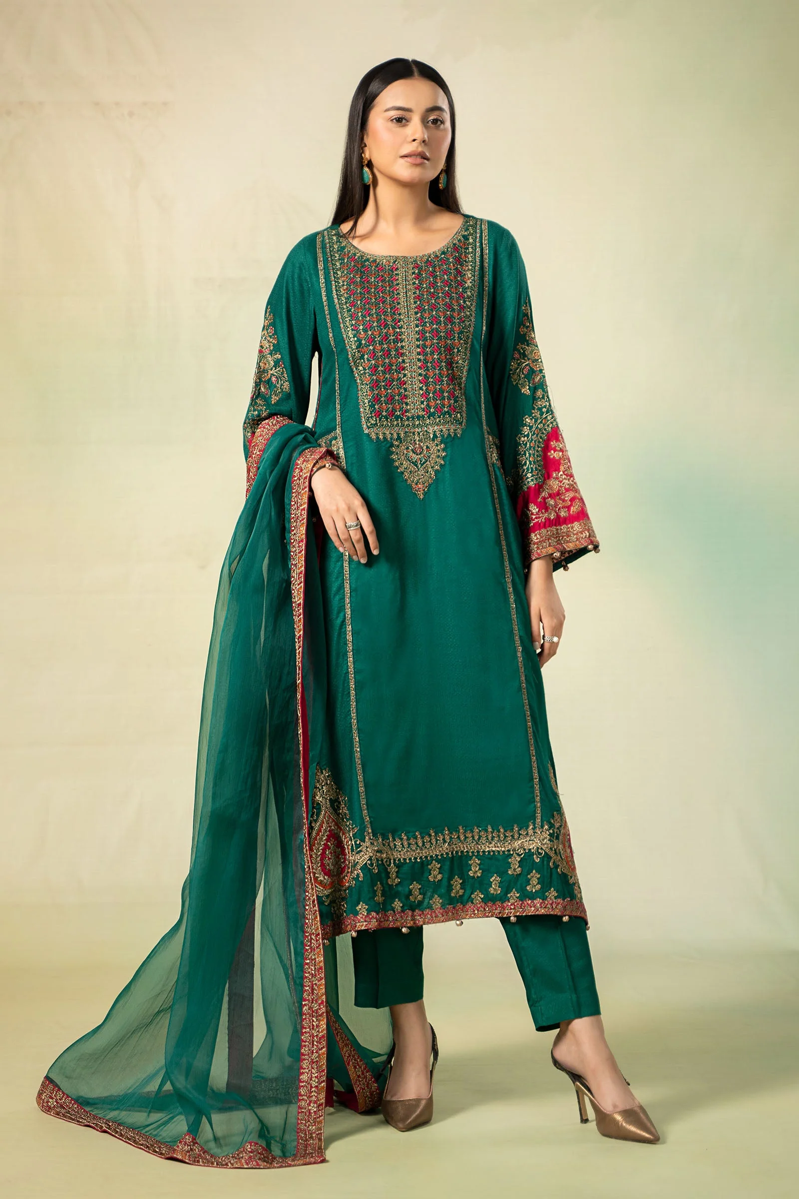 3 Piece Embroidered Linen Suit