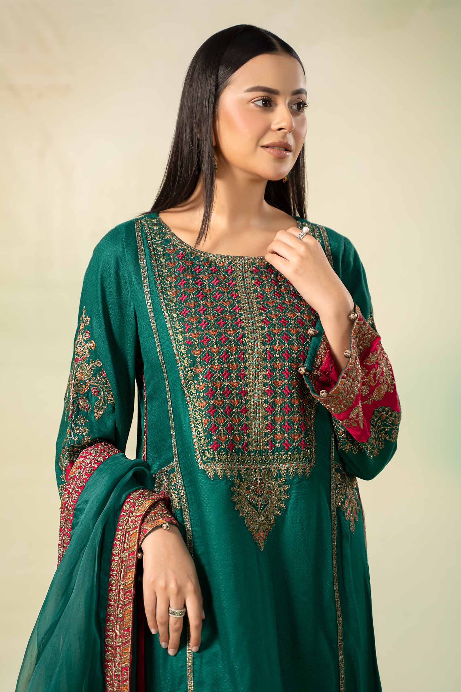 3 Piece Embroidered Linen Suit - Image 2