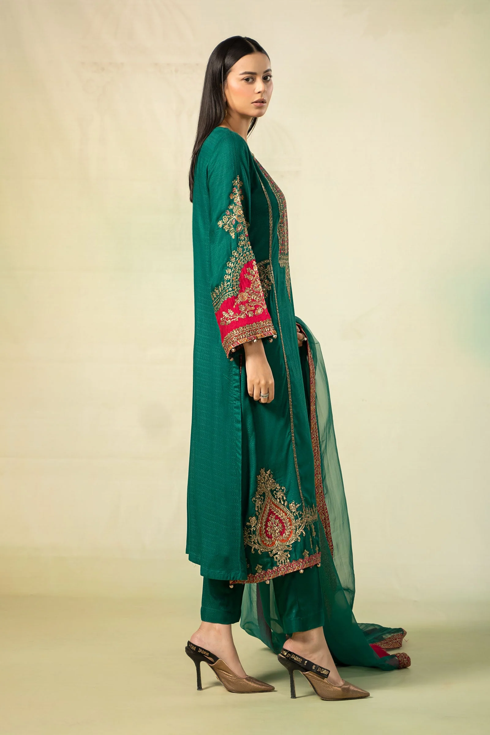 3 Piece Embroidered Linen Suit - Image 4