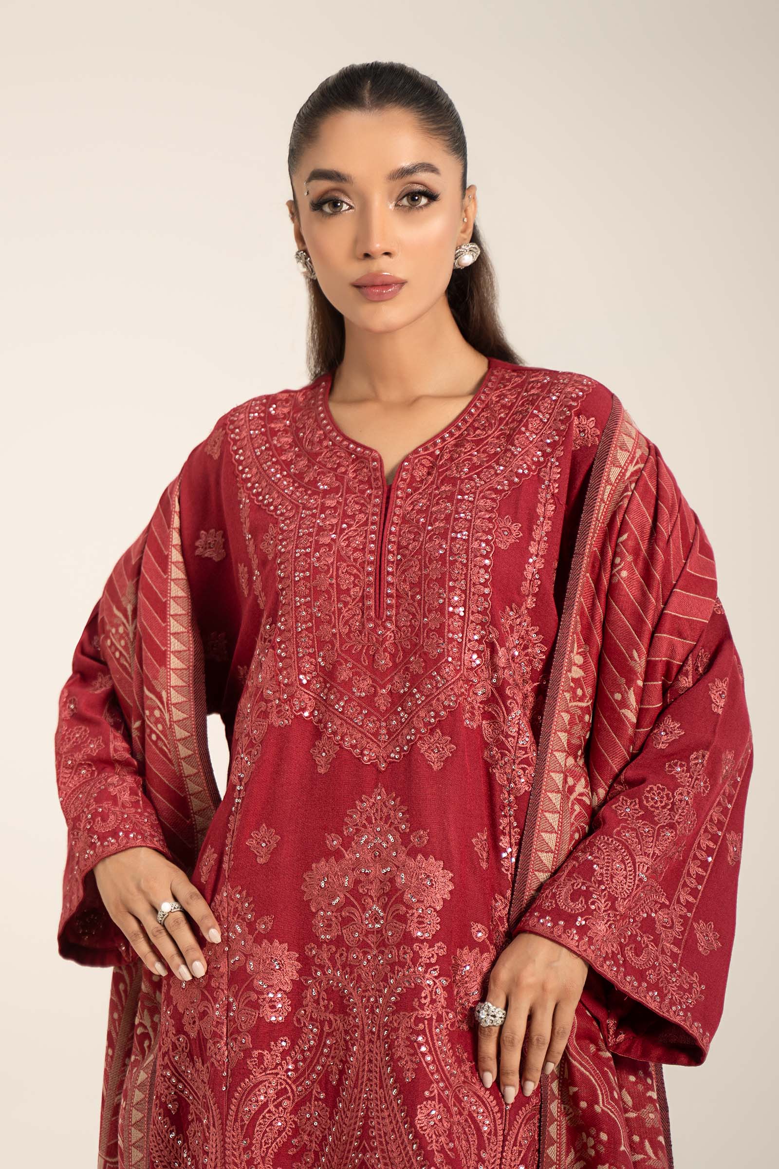 3 Piece Embroidered Pashmina Wool Suit - Image 2