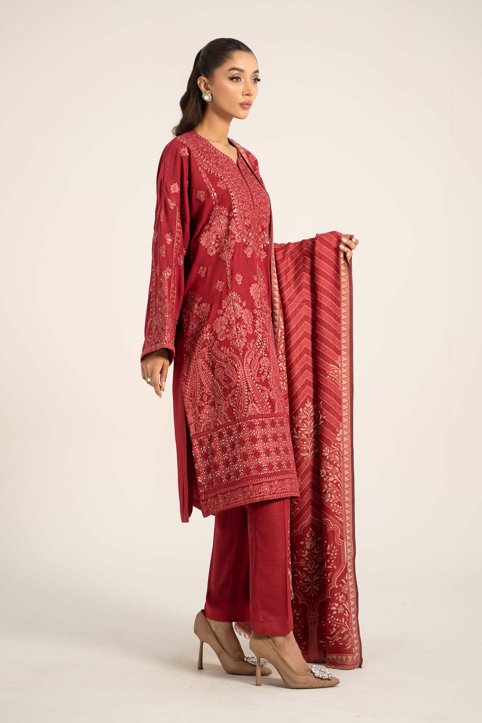 3 Piece Embroidered Pashmina Wool Suit - Image 3