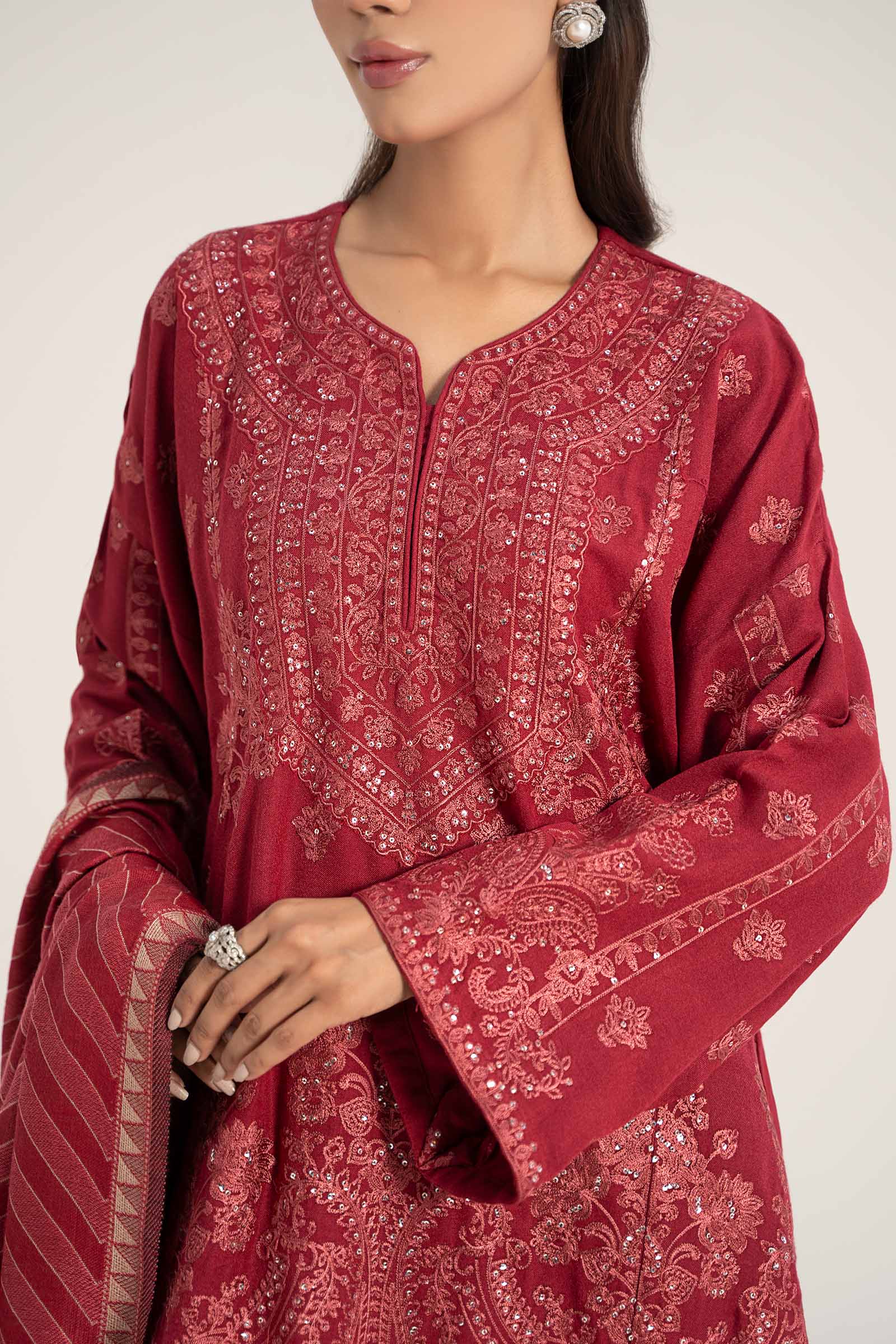 3 Piece Embroidered Pashmina Wool Suit - Image 4