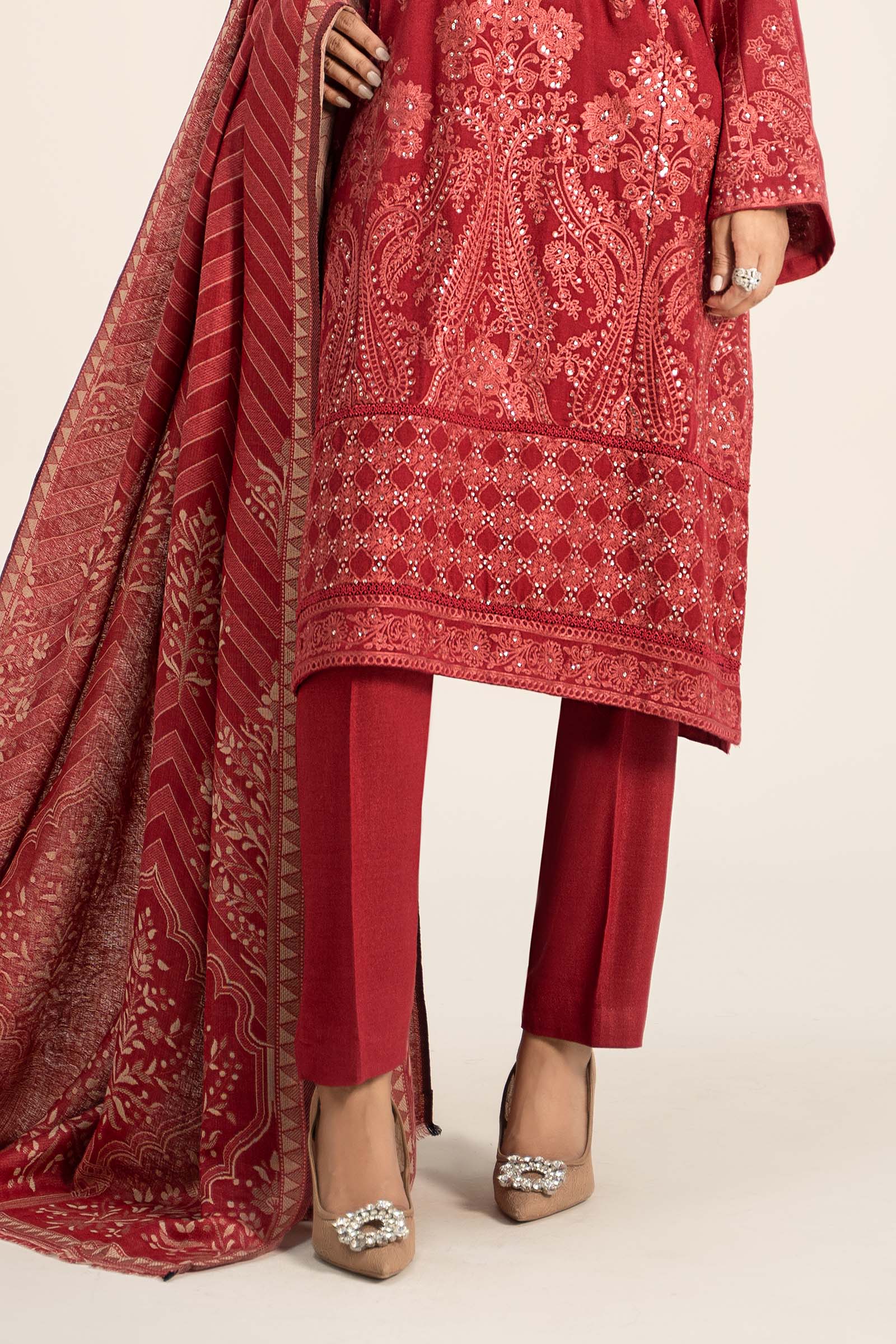 3 Piece Embroidered Pashmina Wool Suit - Image 5