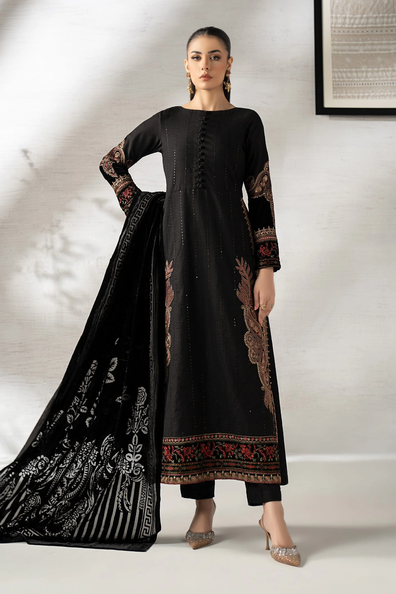 3 Piece Embroidered Khaddar Suit