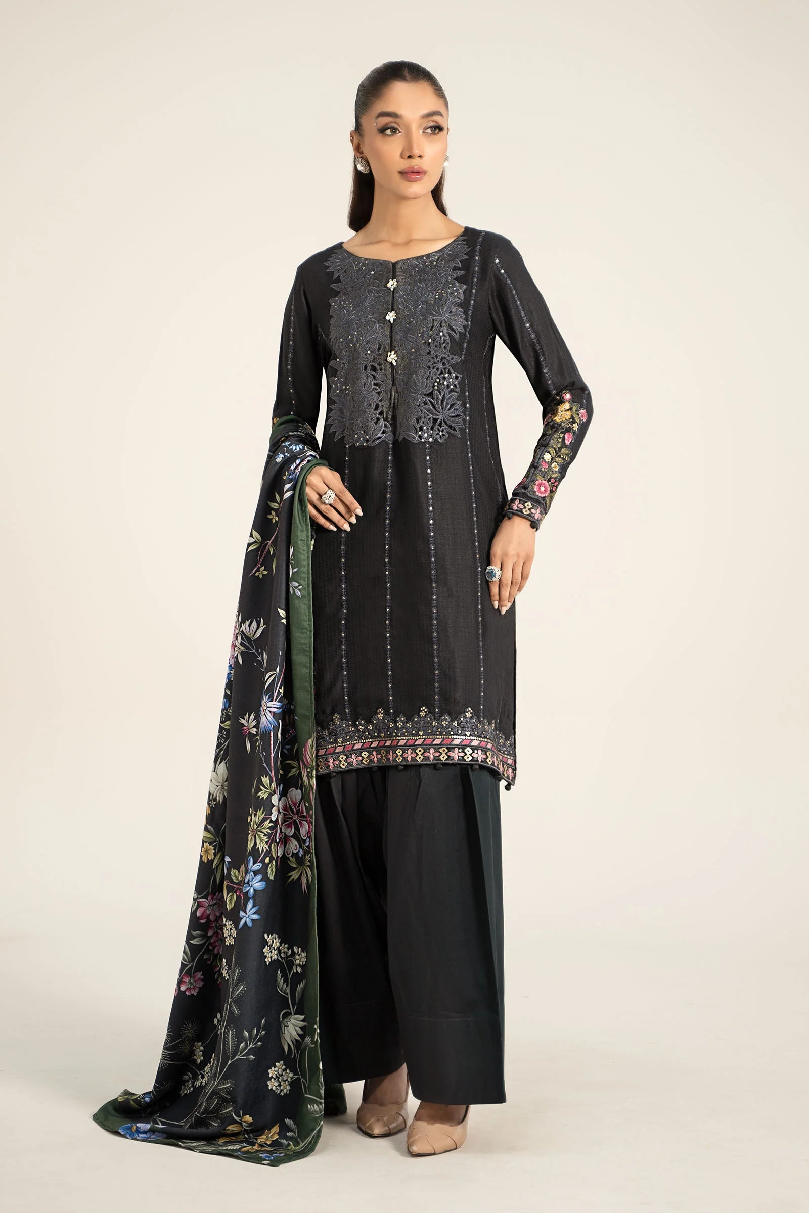 3 Piece Embroidered Linen Suit