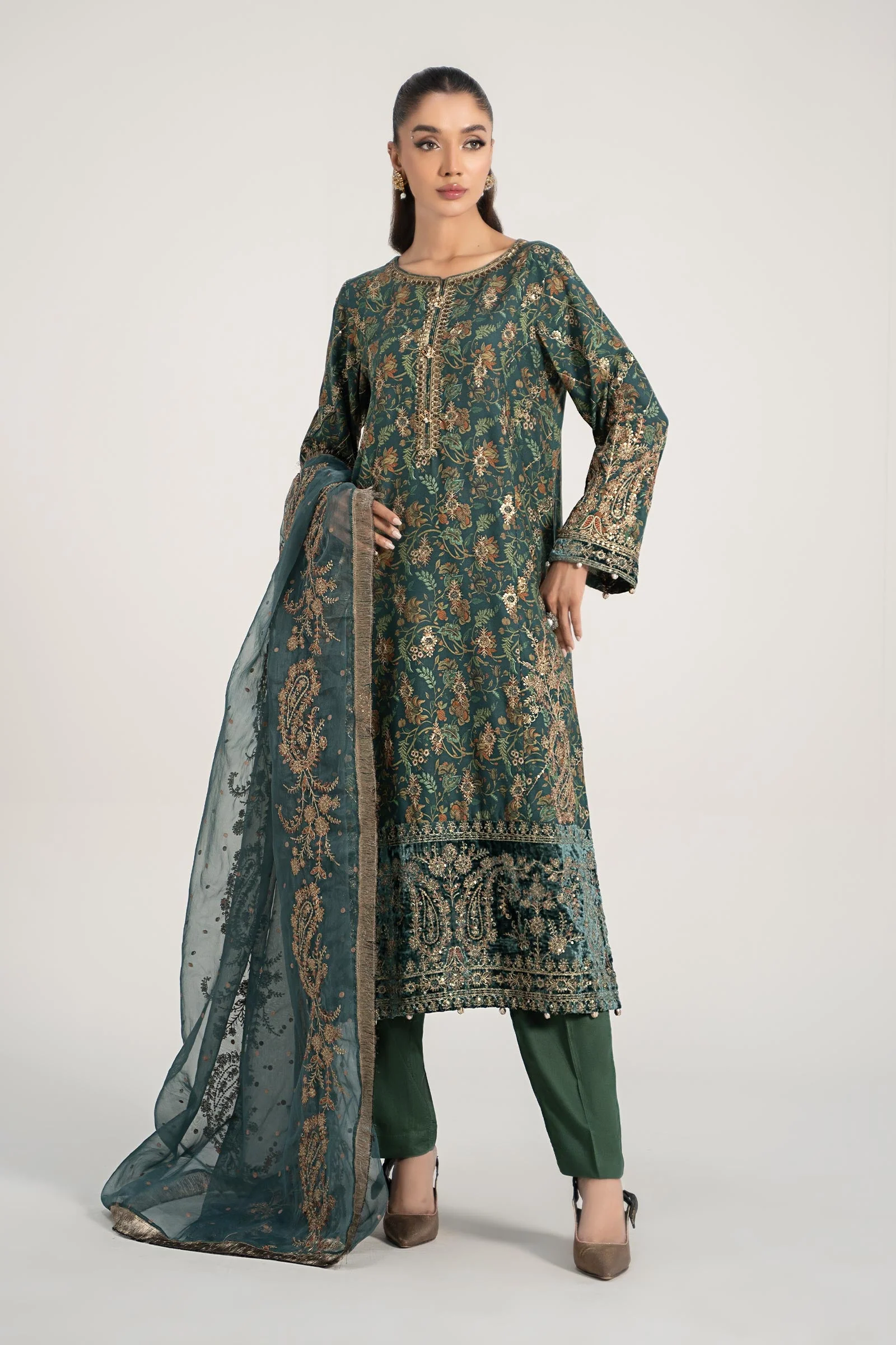 3 Piece Embroidered Plush Suit