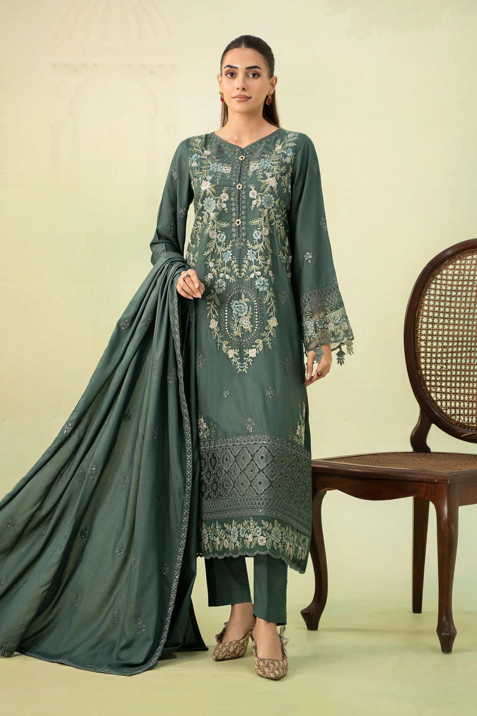 3 Piece Embroidered Linen Suit