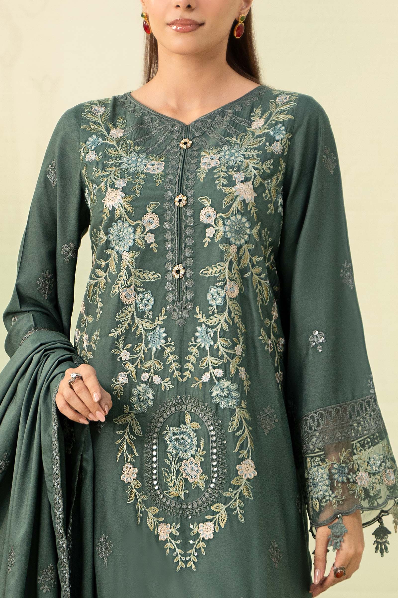 3 Piece Embroidered Linen Suit - Image 3