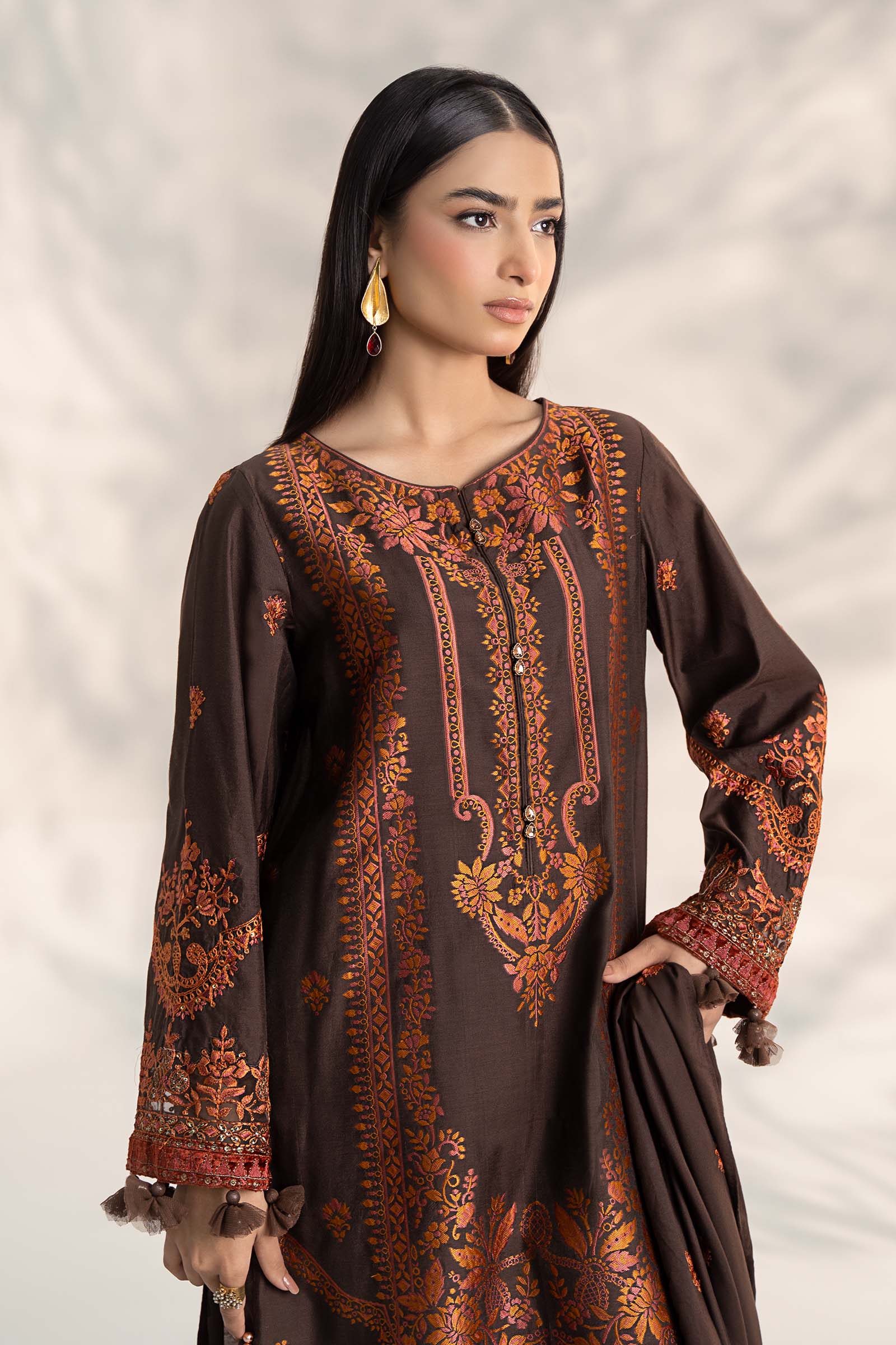 3 Piece Embroidered Linen Suit - Image 2