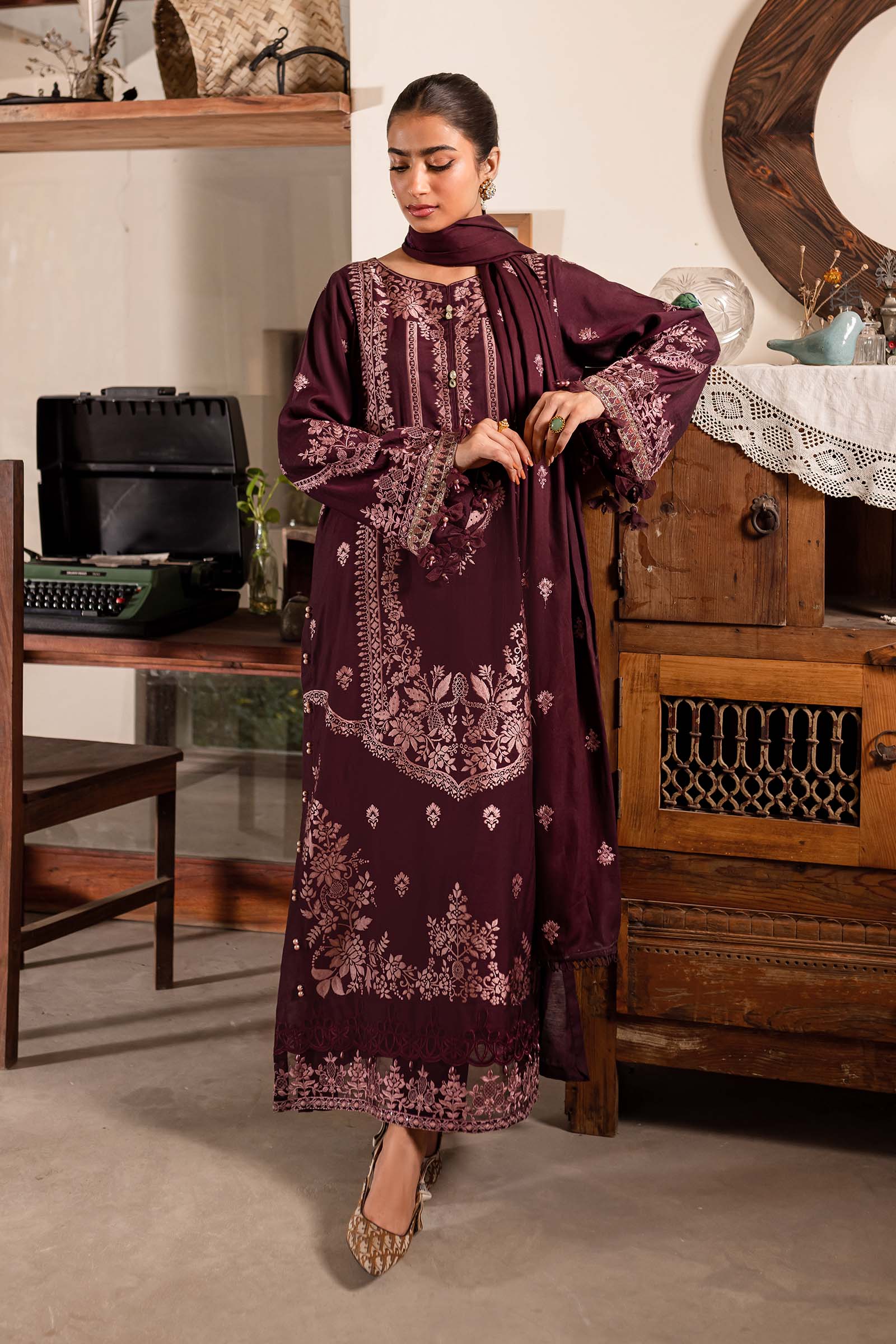 3 Piece Embroidered Linen Suit