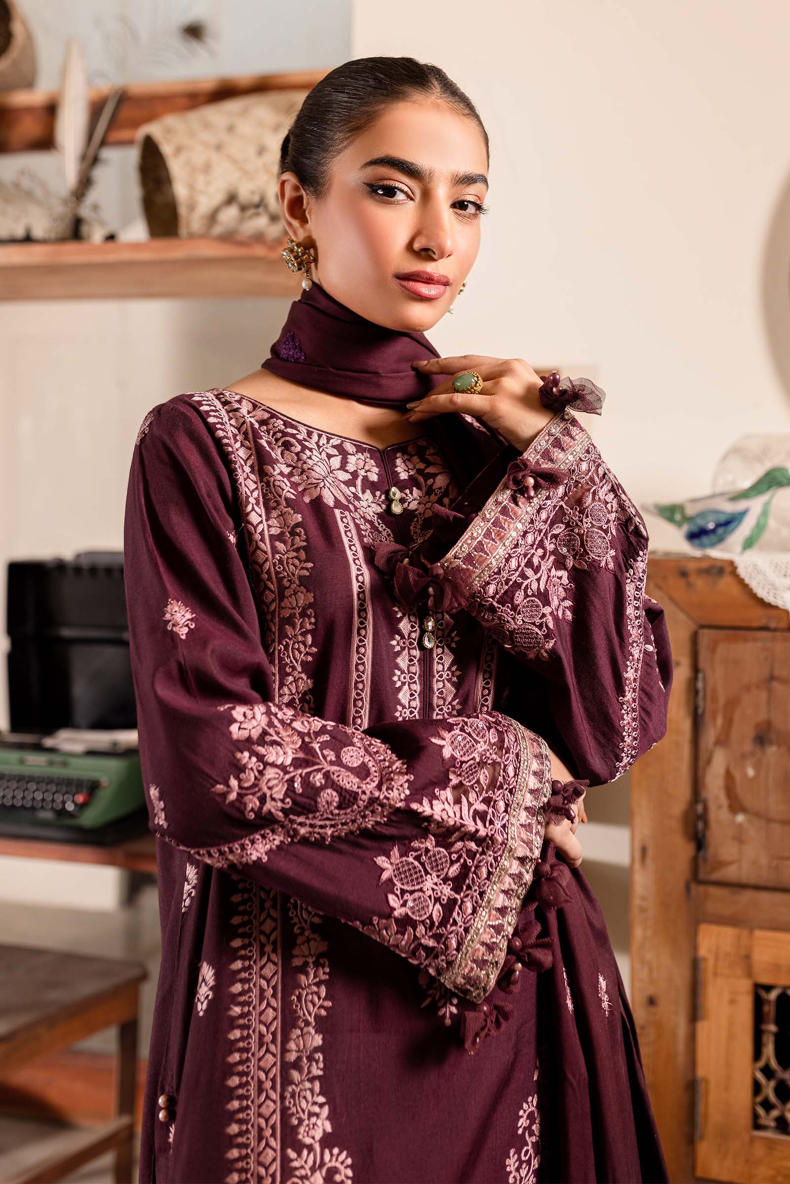 3 Piece Embroidered Linen Suit - Image 2