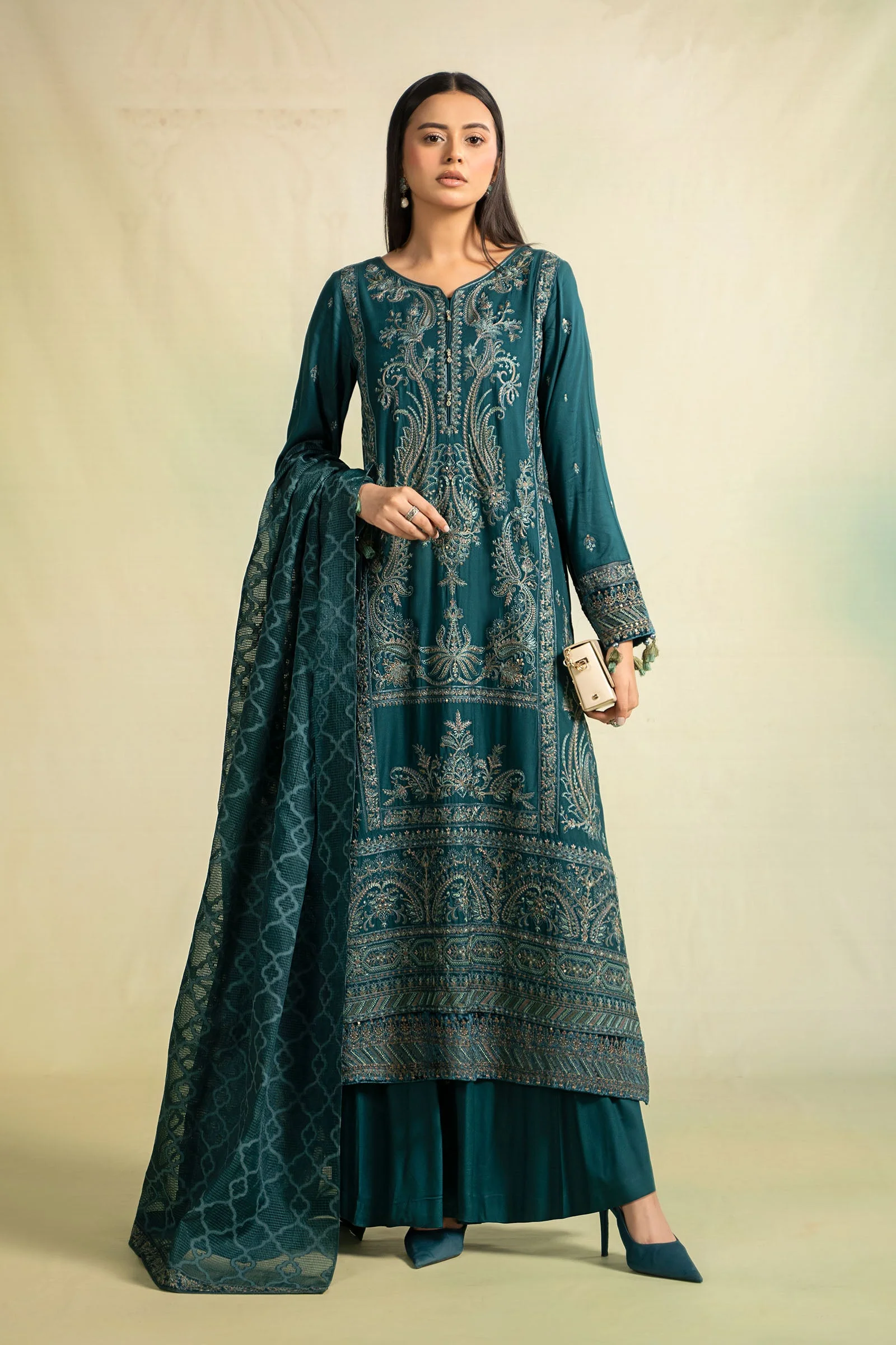 3 Piece Embroidered Linen Suit