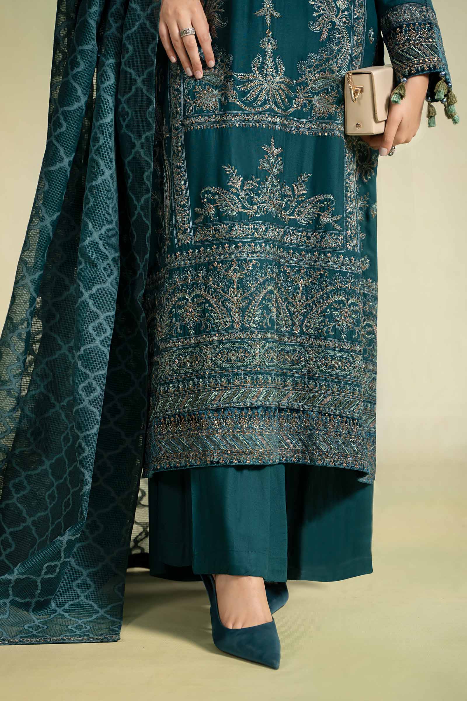 3 Piece Embroidered Linen Suit - Image 3