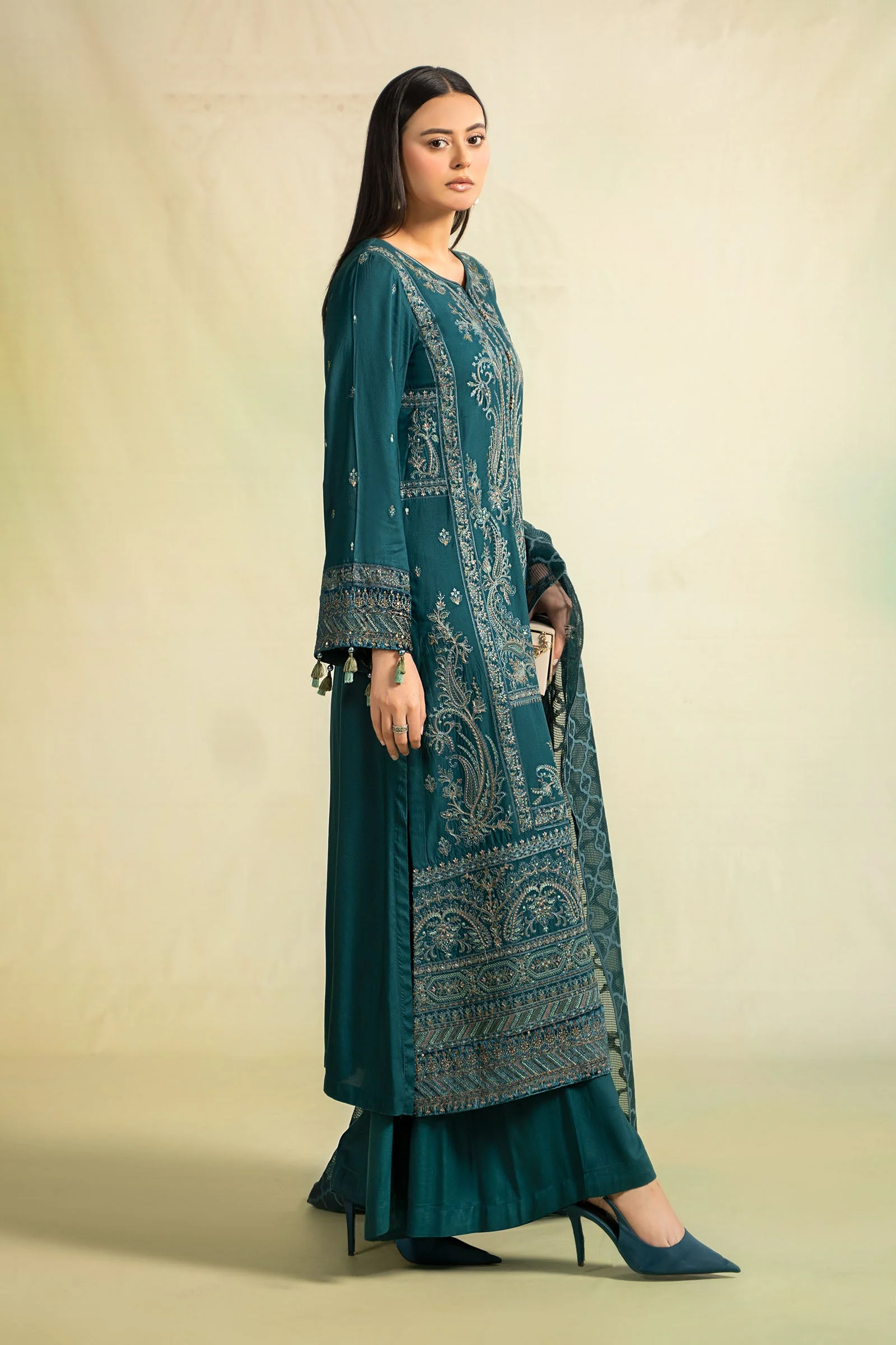 3 Piece Embroidered Linen Suit - Image 4