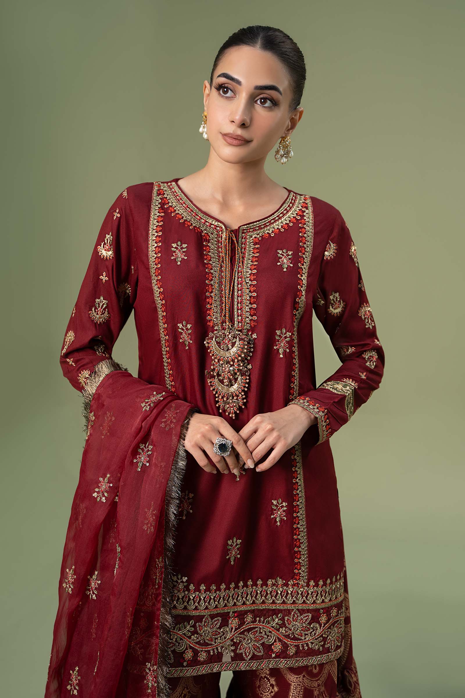 3 Piece Embroidered Linen Suit - Image 2