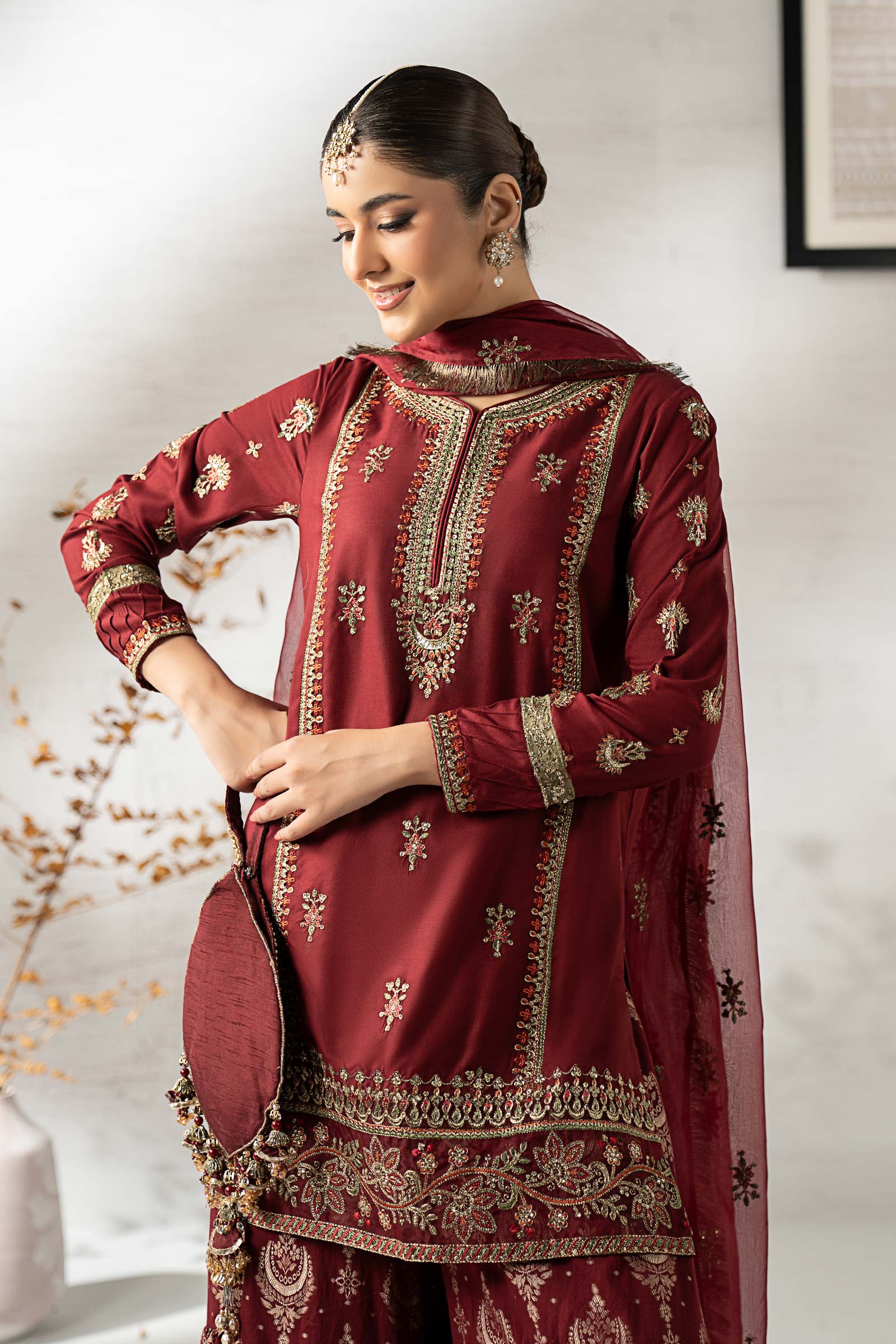 3 Piece Embroidered Linen Suit - Image 2