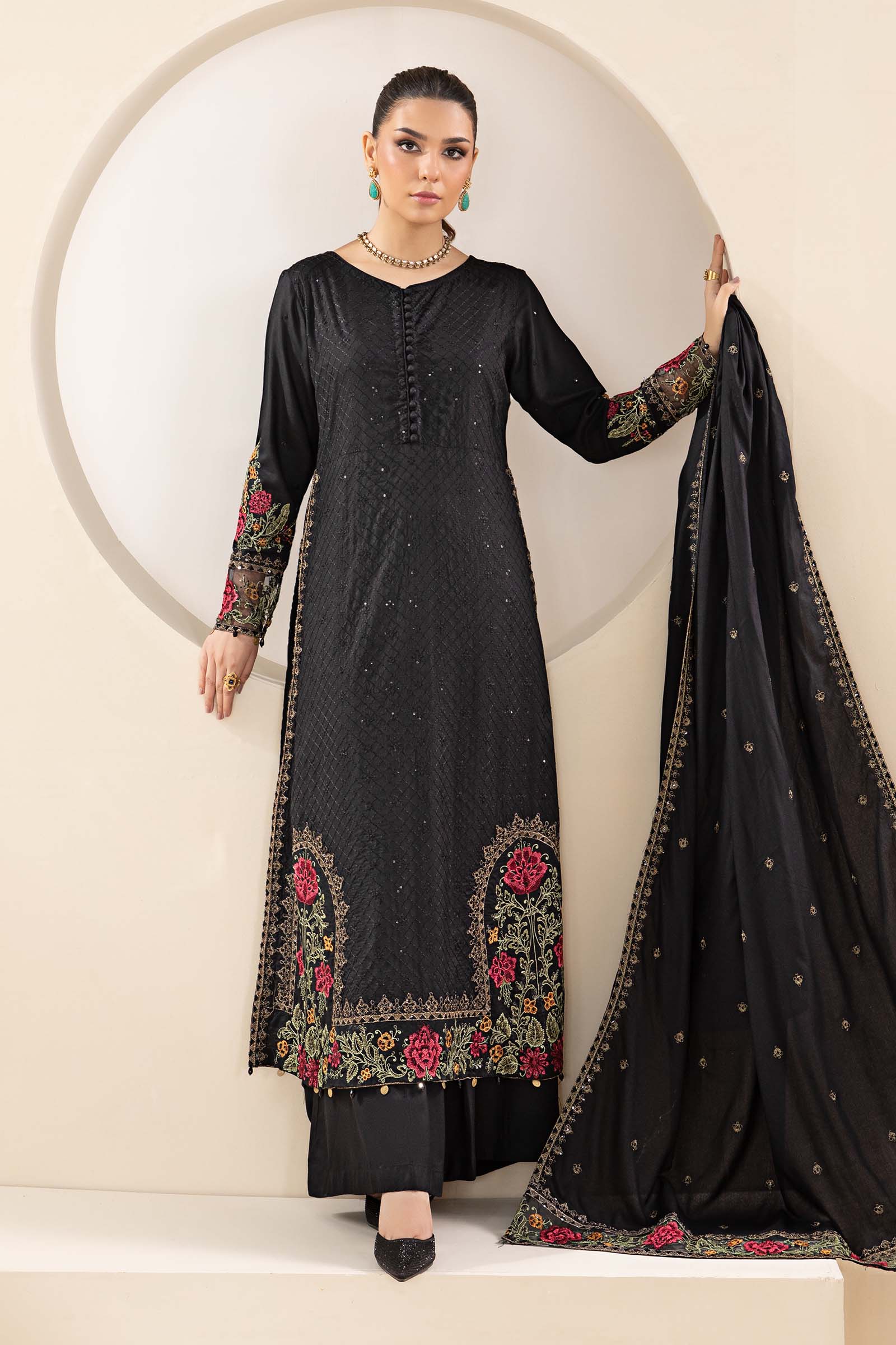 3 Piece Embroidered Linen Suit - Image 2